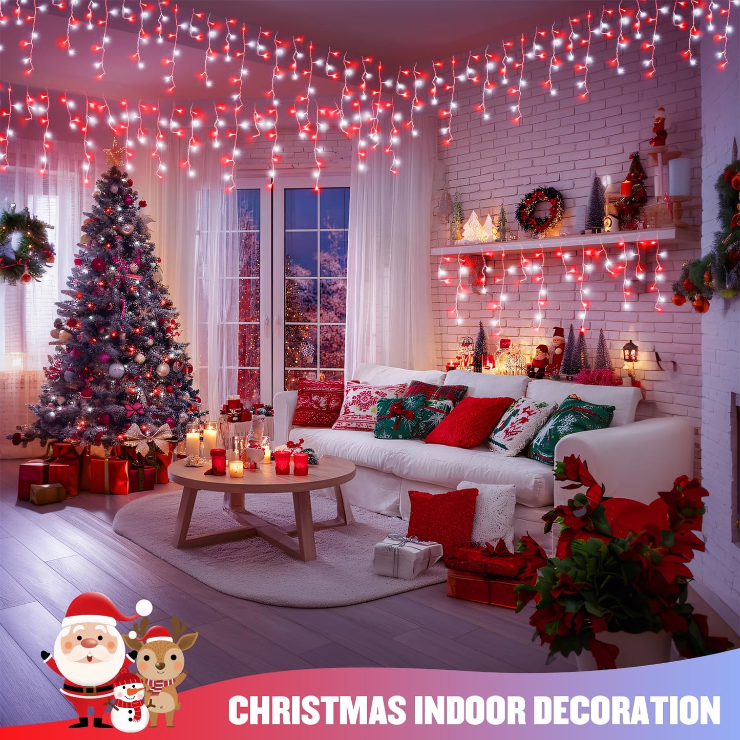 JMEXSUSS 38.8 Ft 400 LED Icicle Christmas Lights for Outside, 8 Modes Red and White Icicle String Lights Plug in with Remote, Christmas Lights Indoor Outdoor for Halloween Party Christmas Decoration