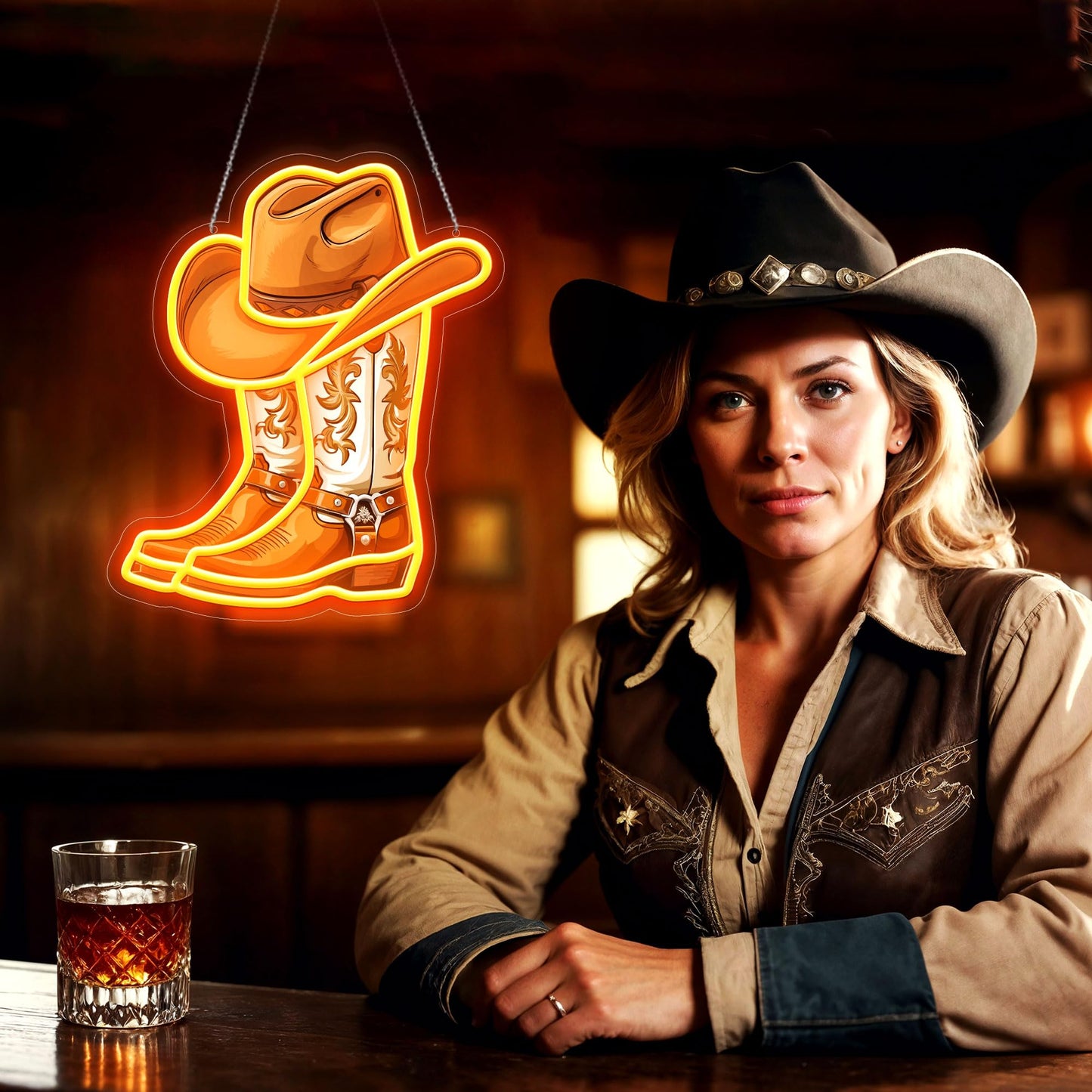 ZLOOREE Cowboy Boot with Hat Neon Signs for Wall Decor, Western Cowboy LED Sign Light Up, Dimmable Neon Light for Game Room Man Cave Bedroom Bar Party Birthday Gifts