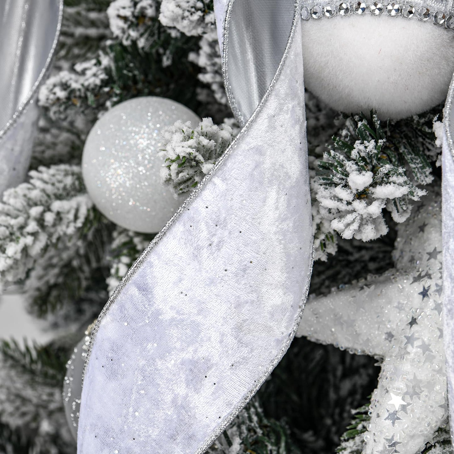 BUVANE Christmas Tree Topper,48x13 Inches Velvet Toppers Bow,Large Decorative Bows for Christmas Decoration (Silver)