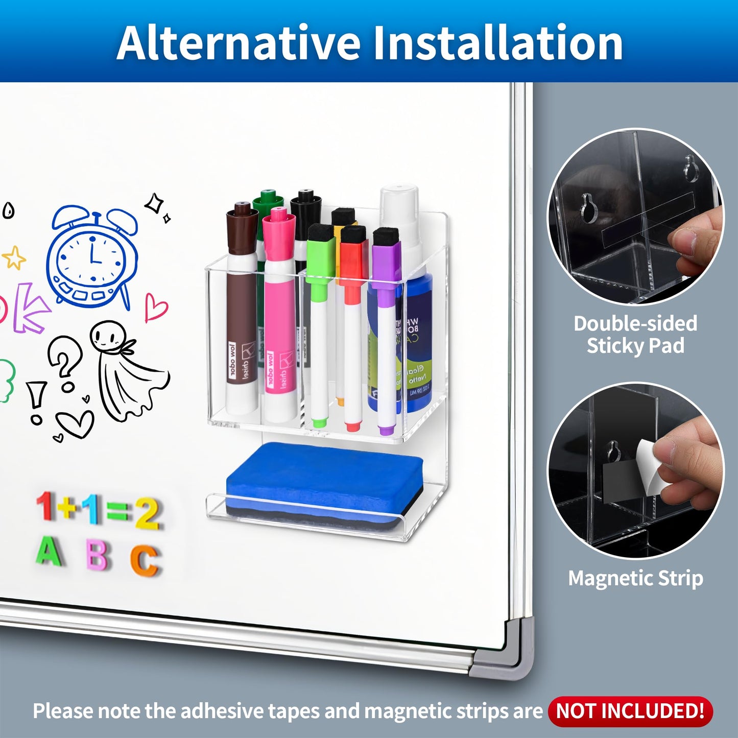 VieFantaisie Dry Erase Marker Holder, Wall Mounted Marker Holder for Remotes, Makeup, Acrylic Pen Organizer for Whiteboard, Office, Classroom, Wall Pen Pencil Storage for Classroom Organization