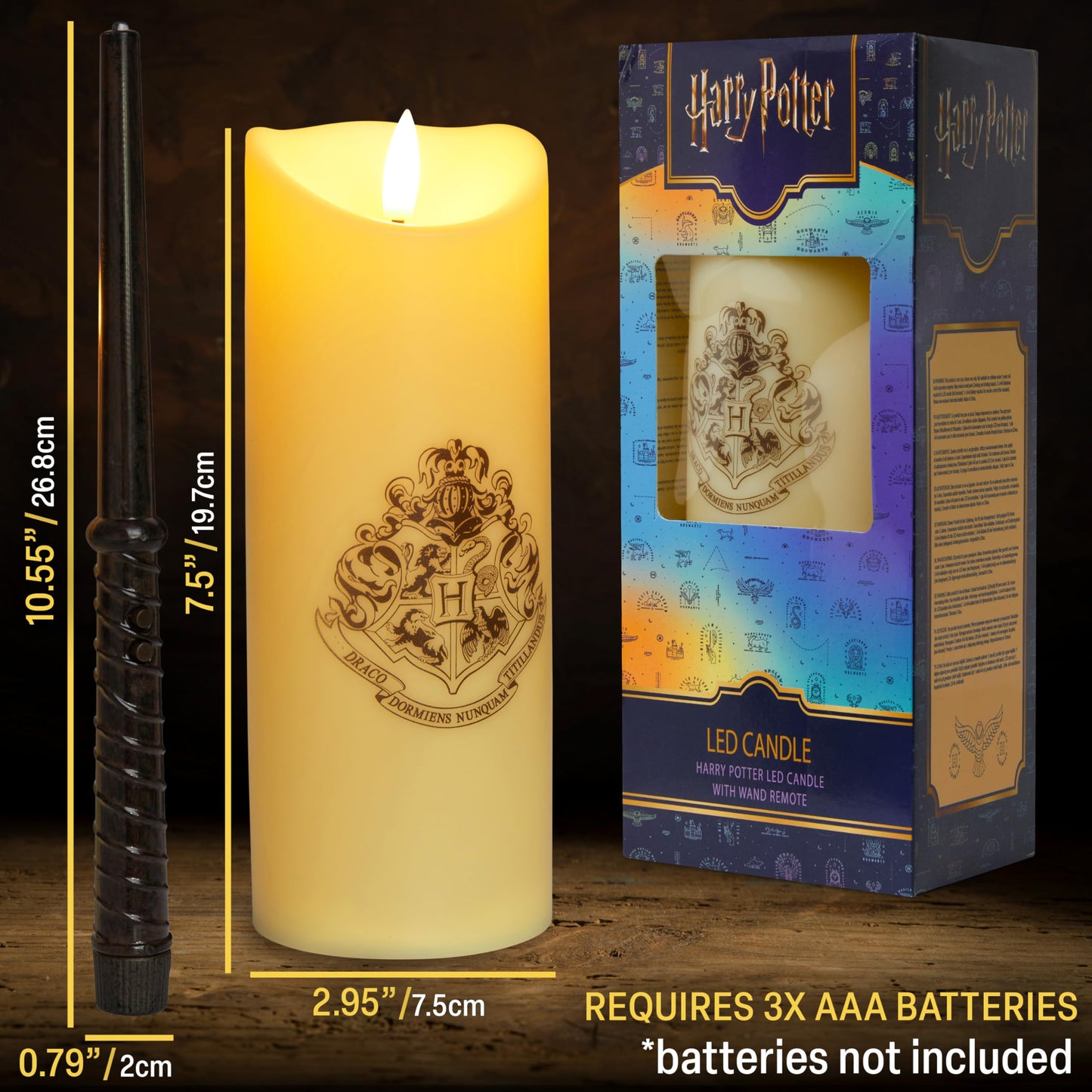 Harry Potter LED Candle with Wand Remote Control Hogwarts Crest Flameless Light for Kids 16ft Spell-Cast Range Room Decor Display Nightlight Gifts