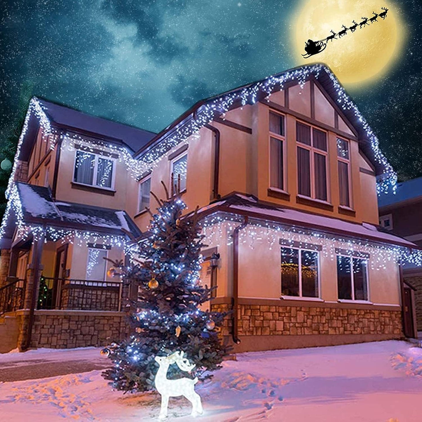 Joomer Christmas Icicle Lights - 33FT Plug in String Lights Waterproof, 8 Modes Timer Connectable Outdoor String Light for Christmas Party, Eaves, Roofs, Xmas Decorations (White)