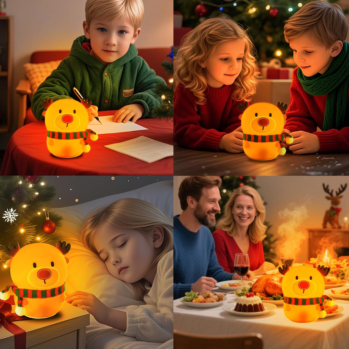 Colorful Life Silicone Reindeer Night Light – Tap Control Cute LED Bedside Lamp for Kids, Baby, Adults – Soft Glow, Rechargeable, Nursery/Bedroom(Cute Reindeer, Light up When patted)