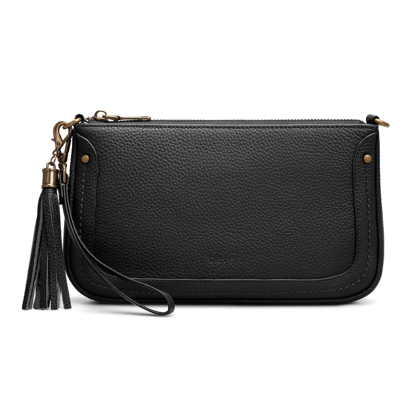 befen Genuine Leather Wristlet Wallets for Women, Black Cell Phone Purse with Built in Wallet Soft Real Leather Crossbody Bag with RFID Blocking Small Cluth Purses with Wrist and Crossbody Strap