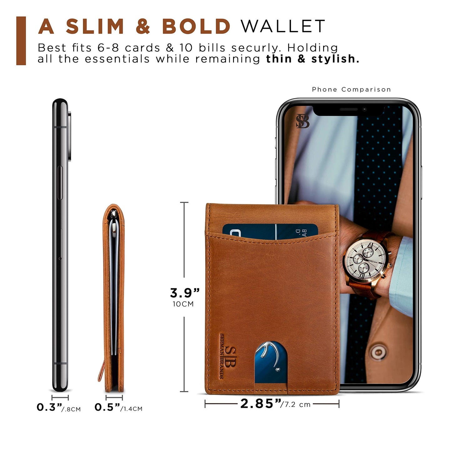 SERMAN BRANDS RFID Blocking Slim Bifold Genuine Leather Minimalist Front Pocket Wallets for Men with Money Clip Thin Mens (California Desert 1.0)
