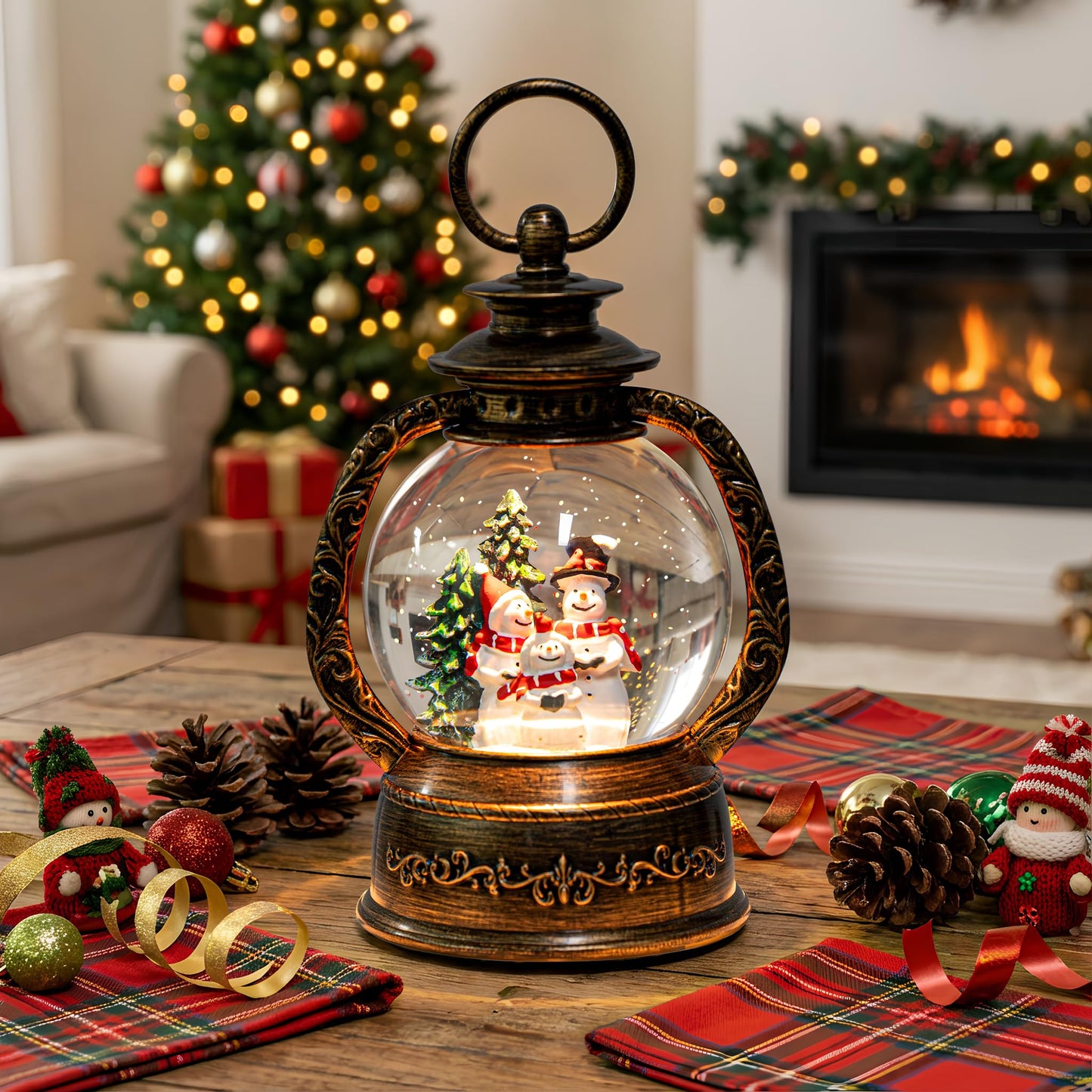 Christmas Snow Globe Water Lantern with Snowman Choir Scene Battery Operated or USB Powered Musical Lighted Holiday Decoration for Tabletop Display for Family and Friends