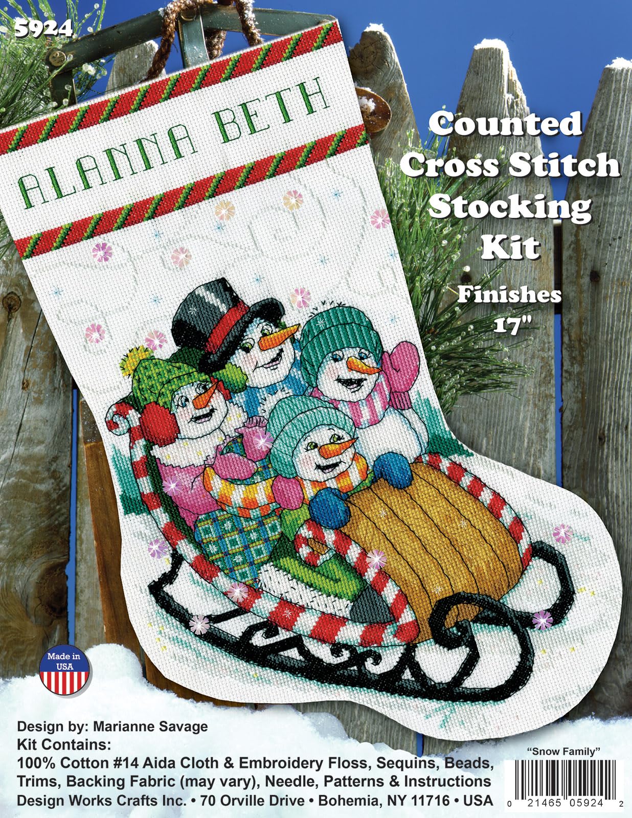 Snow Sledding Counted Cross Stitch Stocking Kit