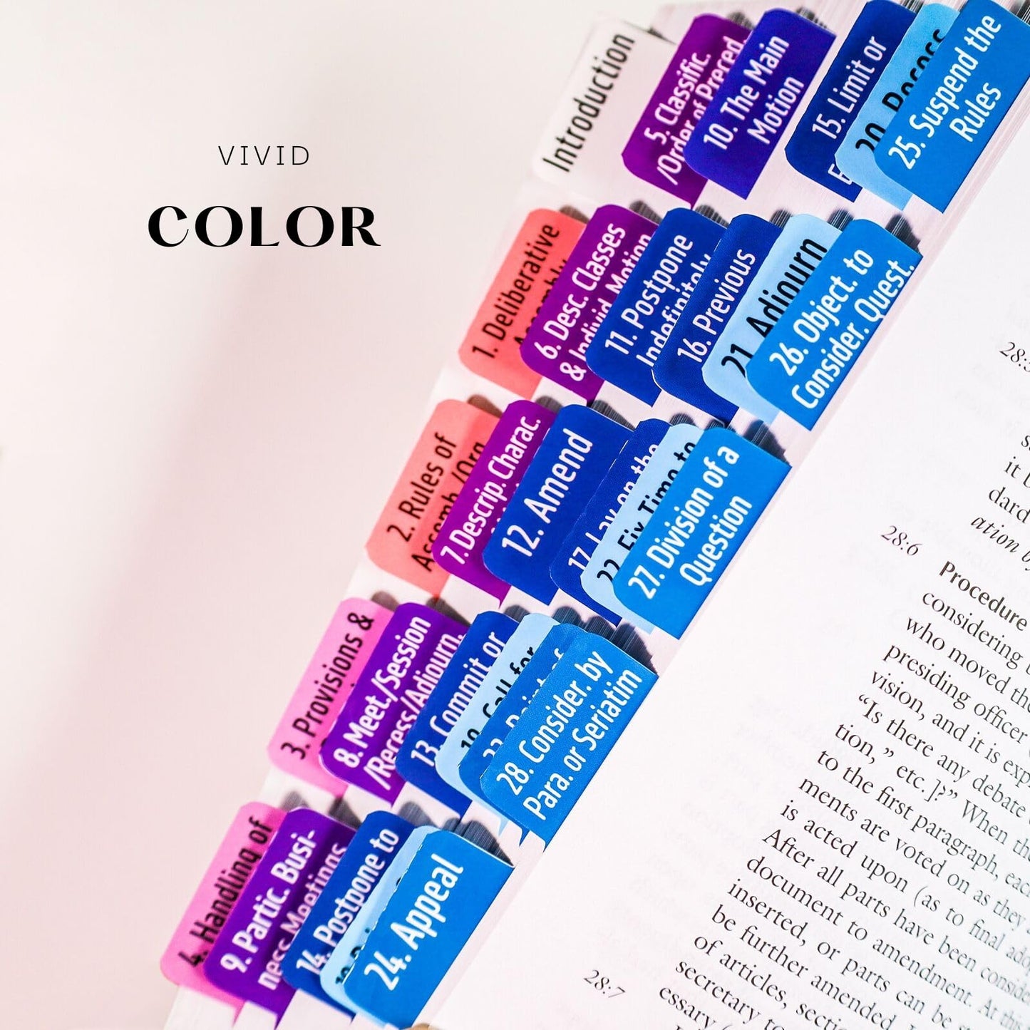Index Tabs for Robert's Rules of Order 12th Edition, Laminated and Color-Coded for Long-Lasting Use and Fast Navigation. (Book Not Included)