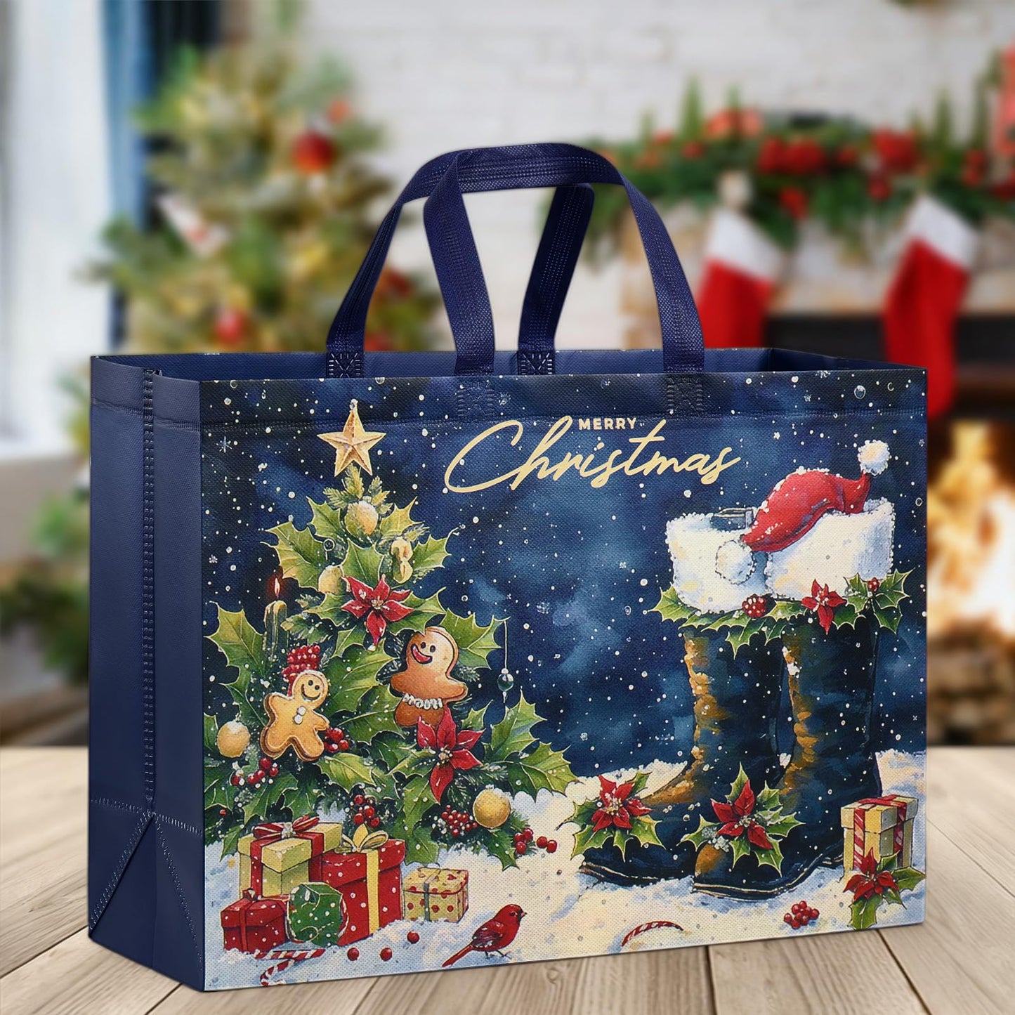 YANGTE 12 Pack Extra Large Christmas Gift Bags with Handles, Reusable Non-Woven Christmas Bags for Presents Wrapping Holiday Xmas Party Favors Supplies(16.7" x 12.6" x 6.7")