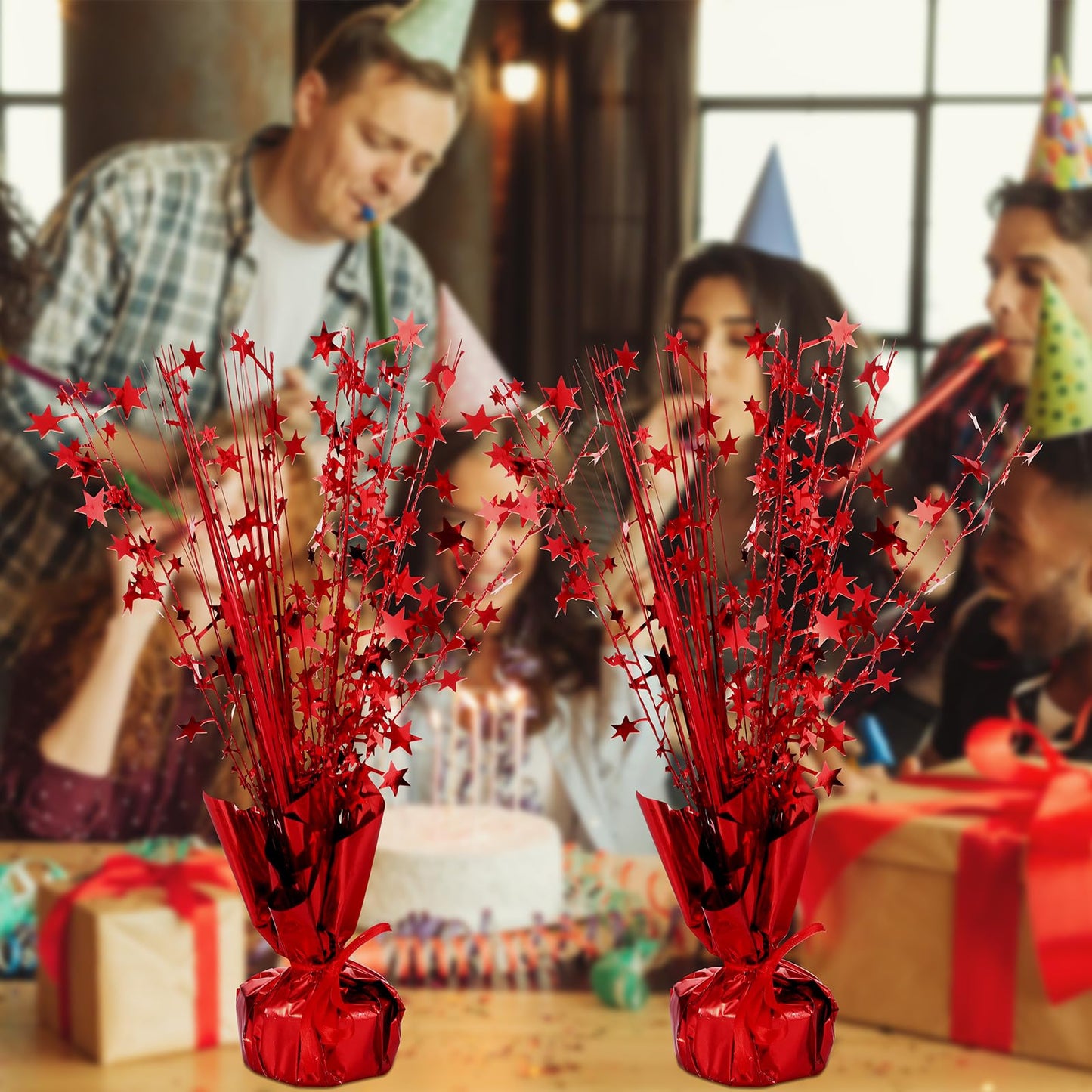 Crowye 3 Pieces Metallic Foil Spray Centerpiece Birthday Table Decoration Star Burst Centerpieces Graduation Table Decor for Birthday 2026 Party Holiday(Red)