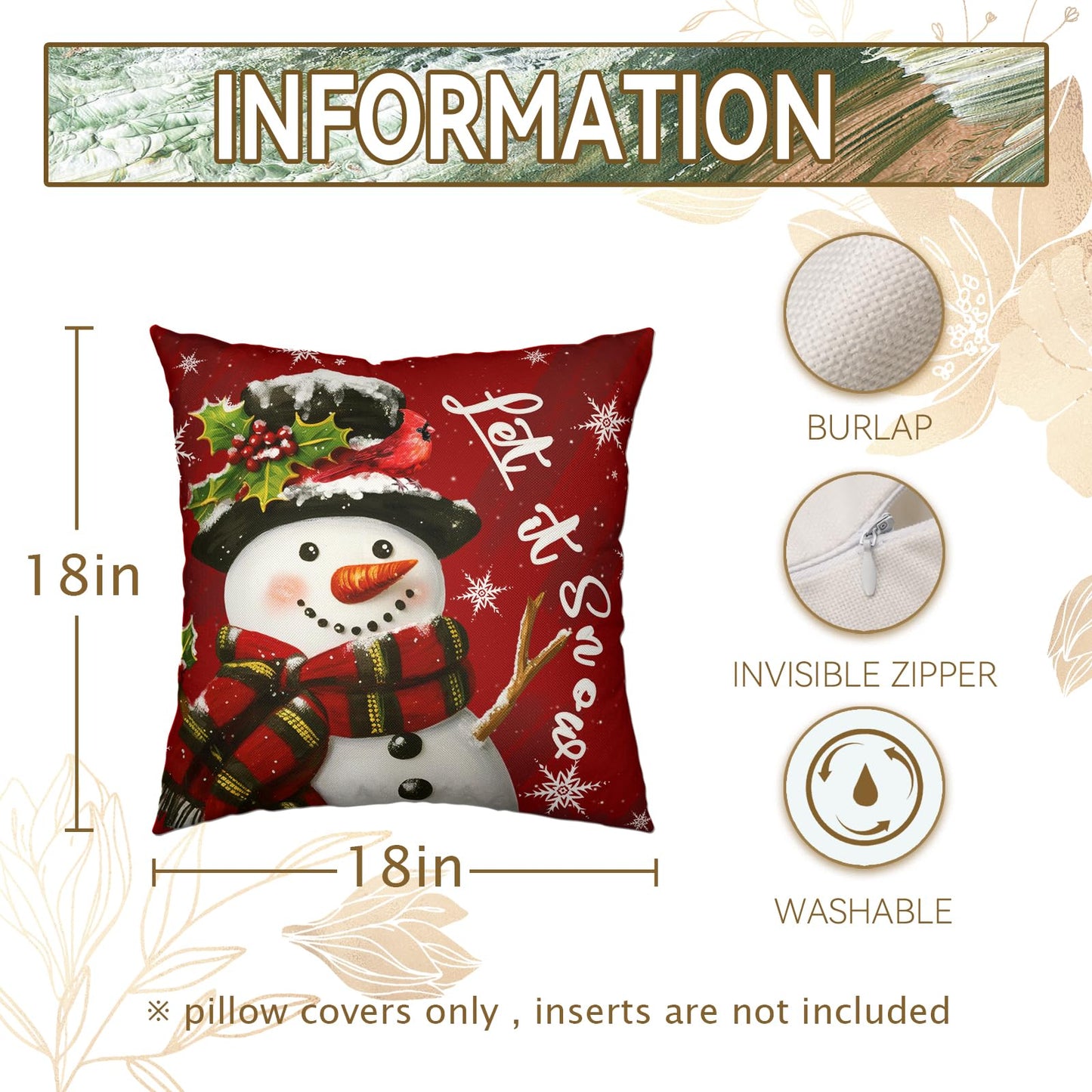Cryfox Xmas Snowman Pillow Covers 18x18 Pillow Cases Winter Christmas Tree Pillow Cover Set of 2 Holiday Cushion Case Xmas Decoration for Couch Bed Sofa