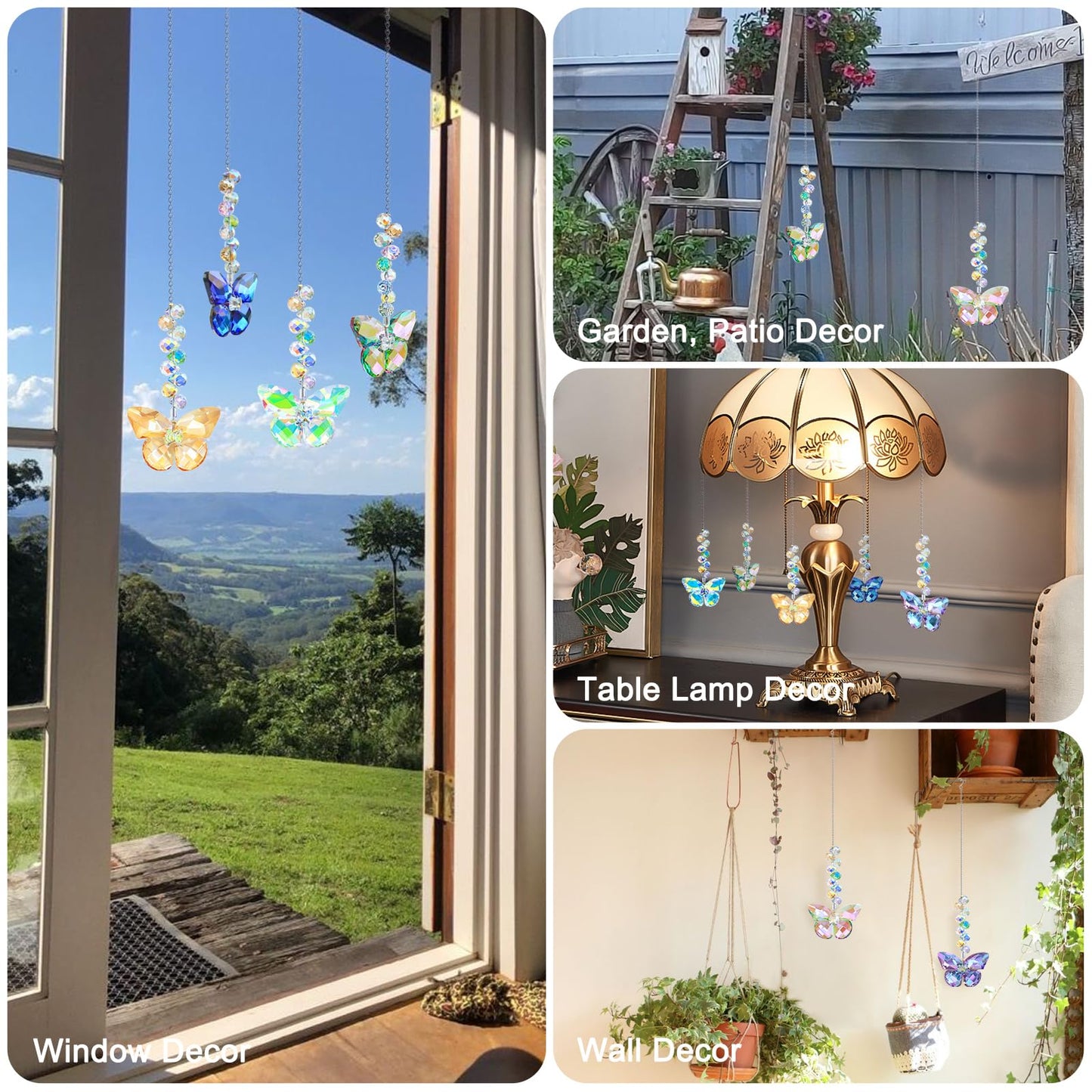 LUMITI 6pcs Crystal Butterfly Suncatchers Hanging Ornaments, Rainbow Maker Sun Catchers Indoor Window Outdoor Patio Garden Decor Gifts (Butterfly)