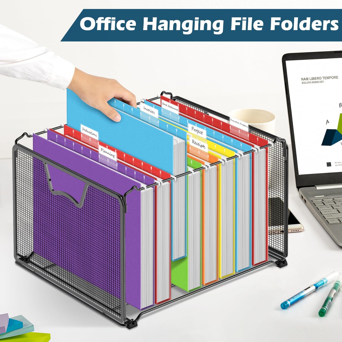 V-Opitos 36 Pack 1 Inch Expansion Hanging File Folders, Letter Size Hanging Folders with 1/5-Cut Adjustable Tab, Extra Capacity Hanging File Folders, Ideal School Classroom, Office Supplies