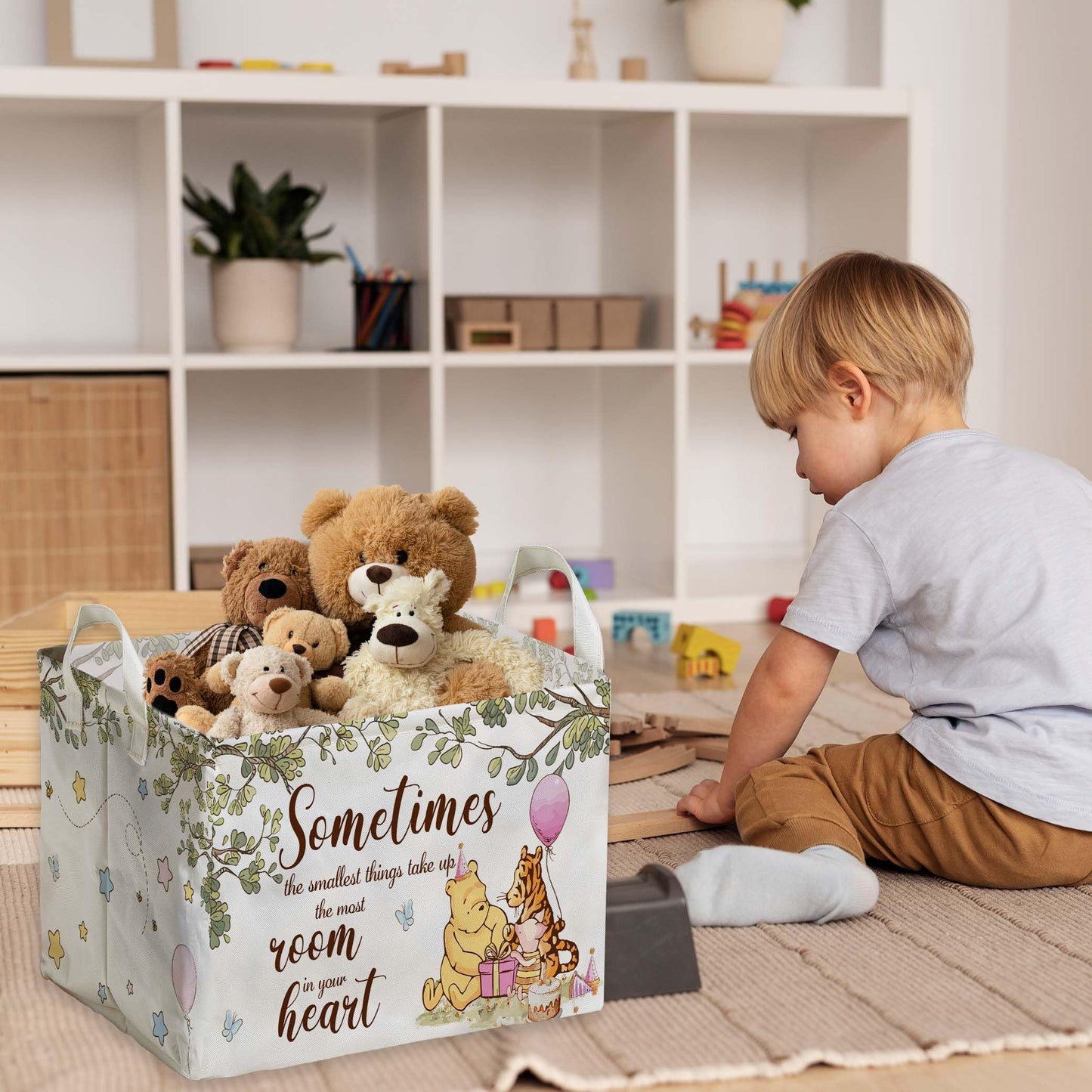 ZsaTuiy Winnie Nursery Decor, the Pooh Baby Stuff, Winnie Storage Nursery Basket, Large squarecanvas Laundry Hamper With A Waterproof PECoating, Foldable, Toys Bin, Baby Nursery HamperDecor, Star