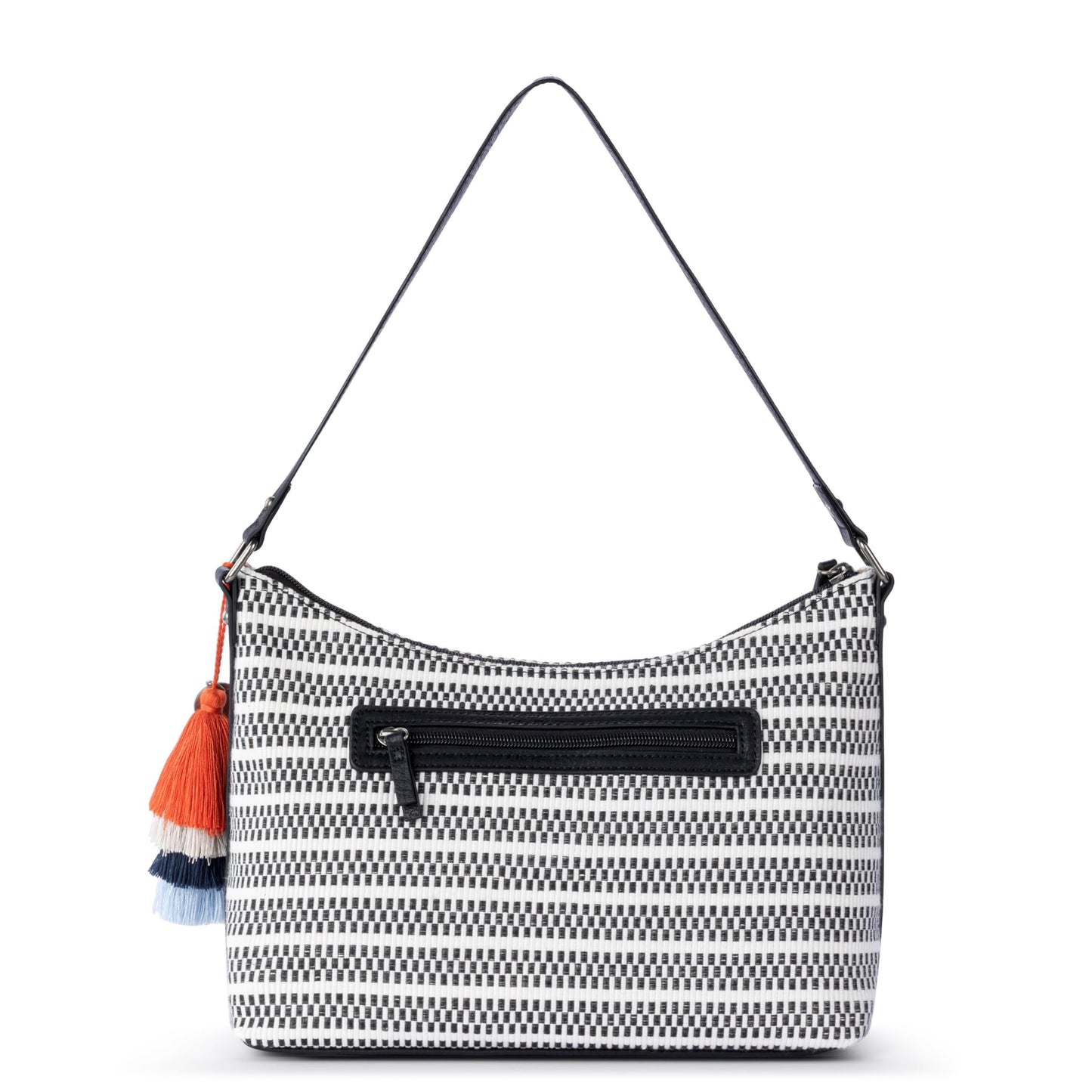 Sakroots Banyan Hobo – Shoulder bag with Zipper Closure, Back Zipper Pocket, detachable key dangle. Lightweight Travel, Work, or Everyday Hobo for Women - Black & White Woven