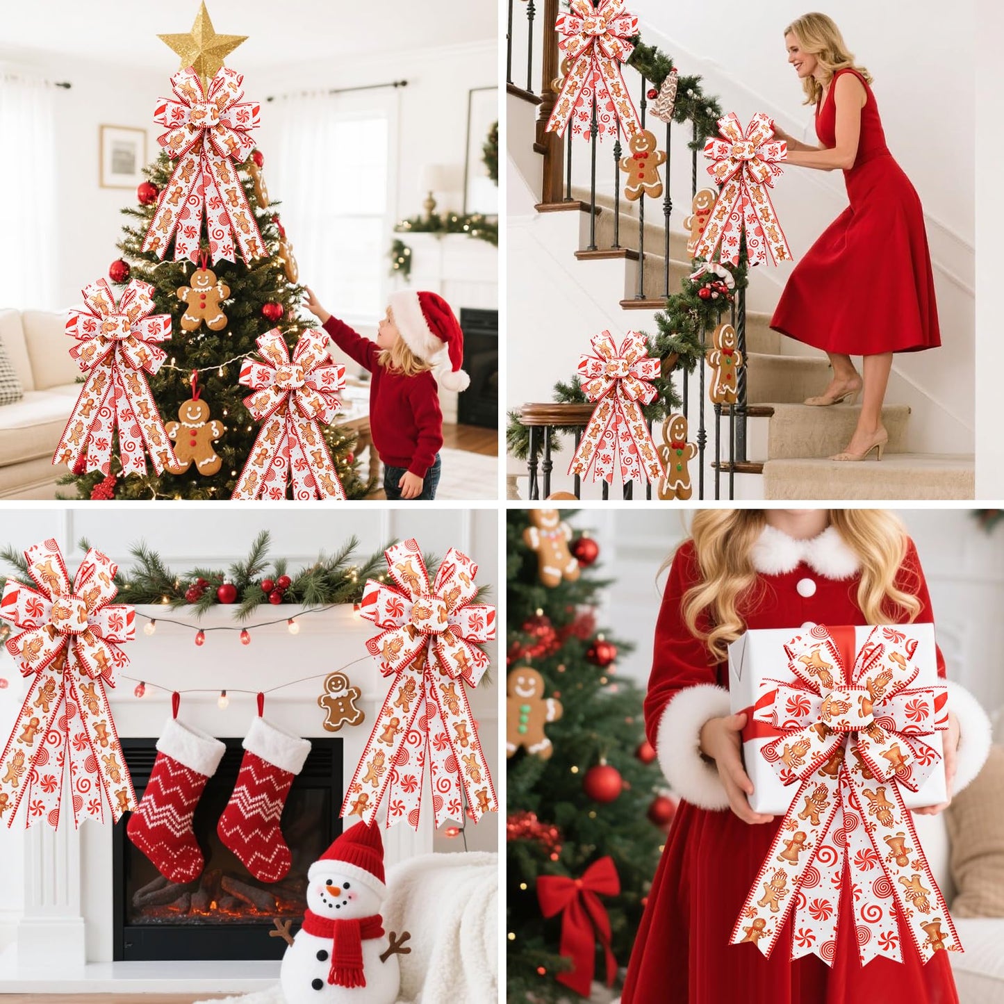 CRAFLOX Christmas Gingerbread Wired Ribbon for Wreath Bows, 3 Rolls, 2.5″ Wide, 15 Yards Total, Red Gingerbread Candy Wired Ribbon for Crafts Supplies, DIY Bows