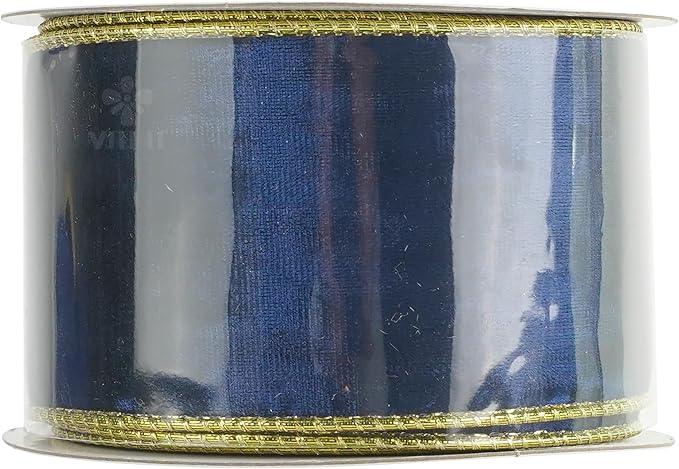 MEEDEE Navy Blue and Gold Velvet Ribbon 2.5 inch Thick Velvet Wired Edge 10 Yards Spool Two Tone Ribbon for Christmas Tree, Gift Wrapping, Wreaths, Bows, Swags, Crafts Supply