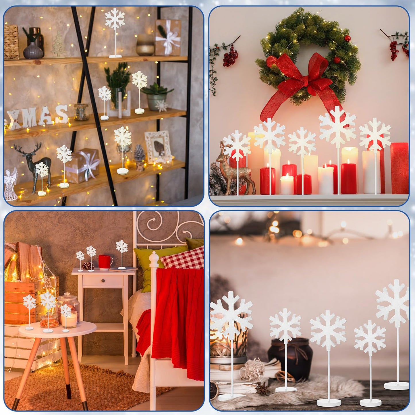 Purpeak 6 Pcs Winter Snowflake Table Decorations Winter Snowflake Standing Block Sign Wooden Snowflakes Table Centerpiece White Snow Wonderland Decoration for Tabletop Shelf Mantel Home Decor
