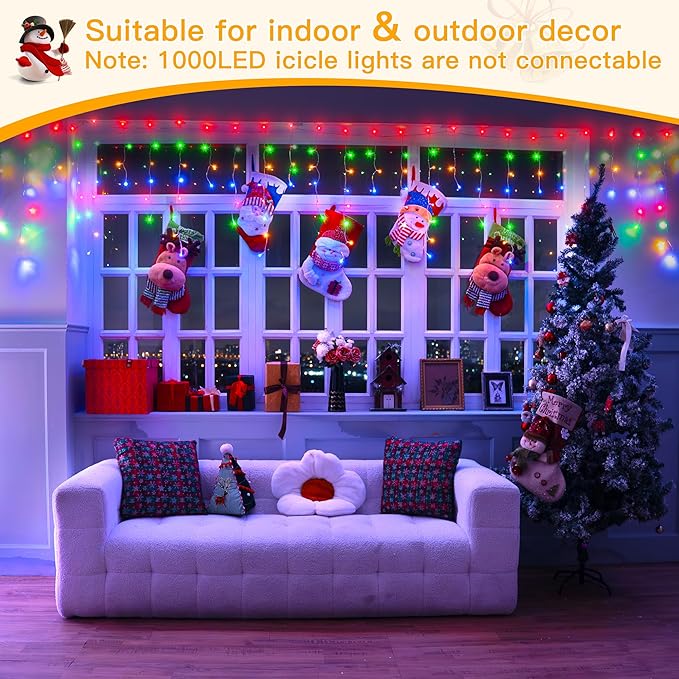 Ollny Icicle Lights for Outside 1000LED 82FT, Color Changing Christmas Light with Remote 11 Modes Timers Waterproof, Plug in Dimmable Hanging Lights for Outdoor Indoor House Roof Holiday