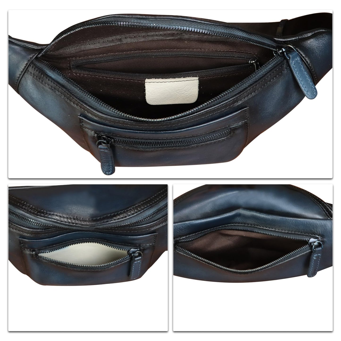 Genuine Leather Fanny Pack for Men and Women Vintage Handmade Leather Waist Bag Sling Backpack Hip Purse Crossbody Bag (Blue)