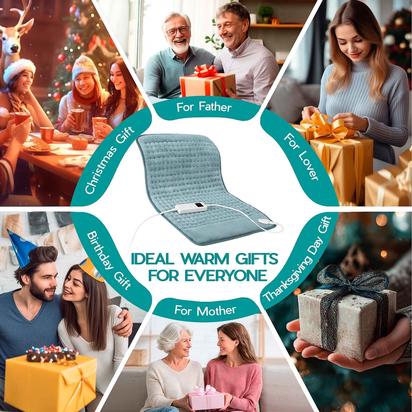Large Heating Pad for Back Pain Relief, Electric Heating Pad for Neck and Shoulders, Auto Shut Off, Fast Heat, Christmas Gifts for Women Men, Birthday Gifts for Mom Dad (17'' x 33)