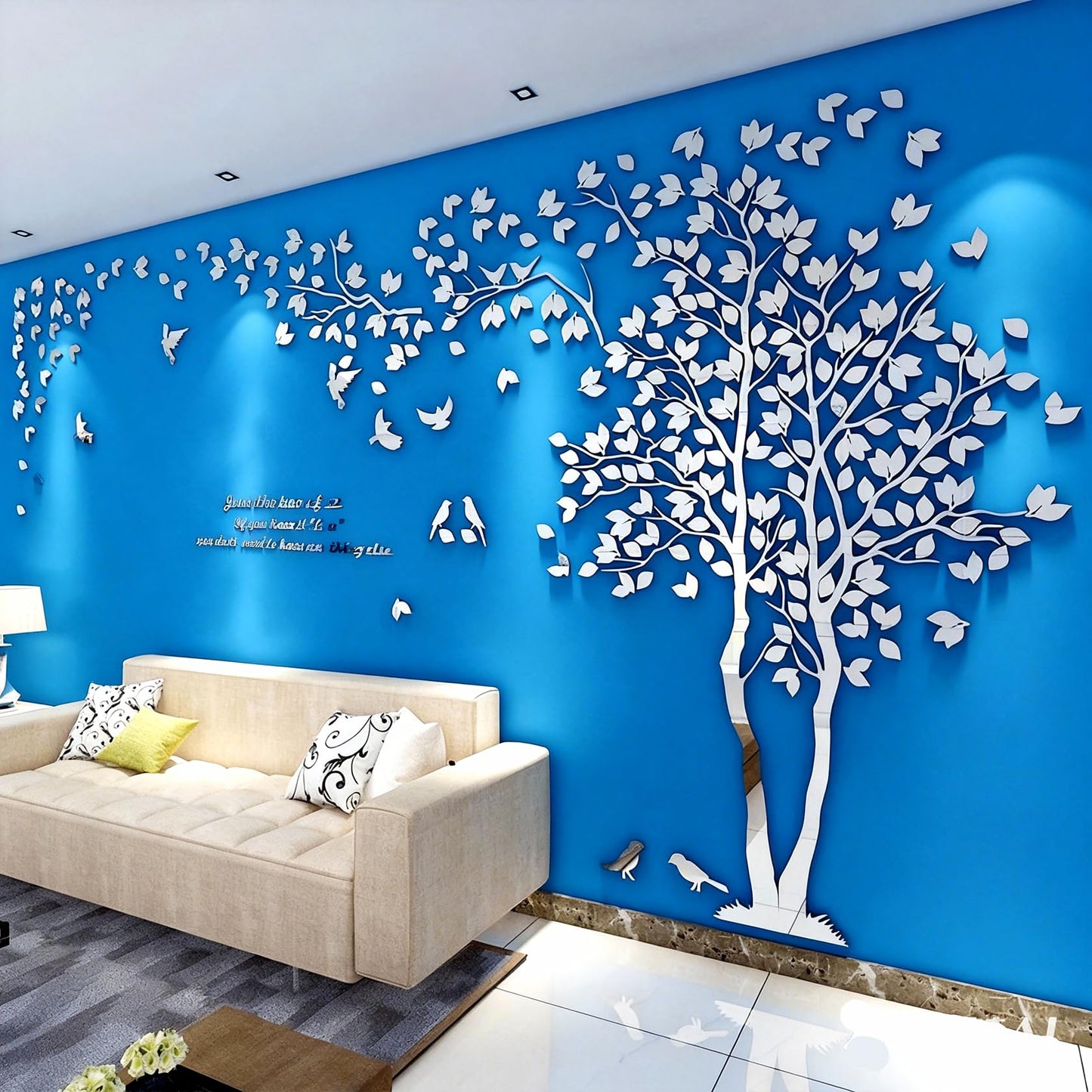 Family Tree Wall Decor Decals - DIY 3D Tree of Life Wall Art Large Decal Stickers Silver Decor Living Room Mural for Bedroom Hallway Home TV Background (Silver Right,M-98X51in)