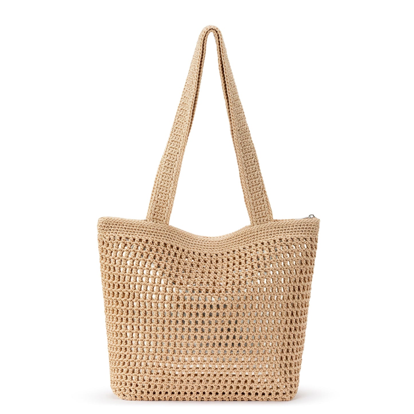 The Sak Casual Classics Tote Bag - Hand Crochet Woman's Purse For Everyday, Travel, Beach Bag - Handbag With Shoulder Straps - Bamboo with Gold Metallic Accents