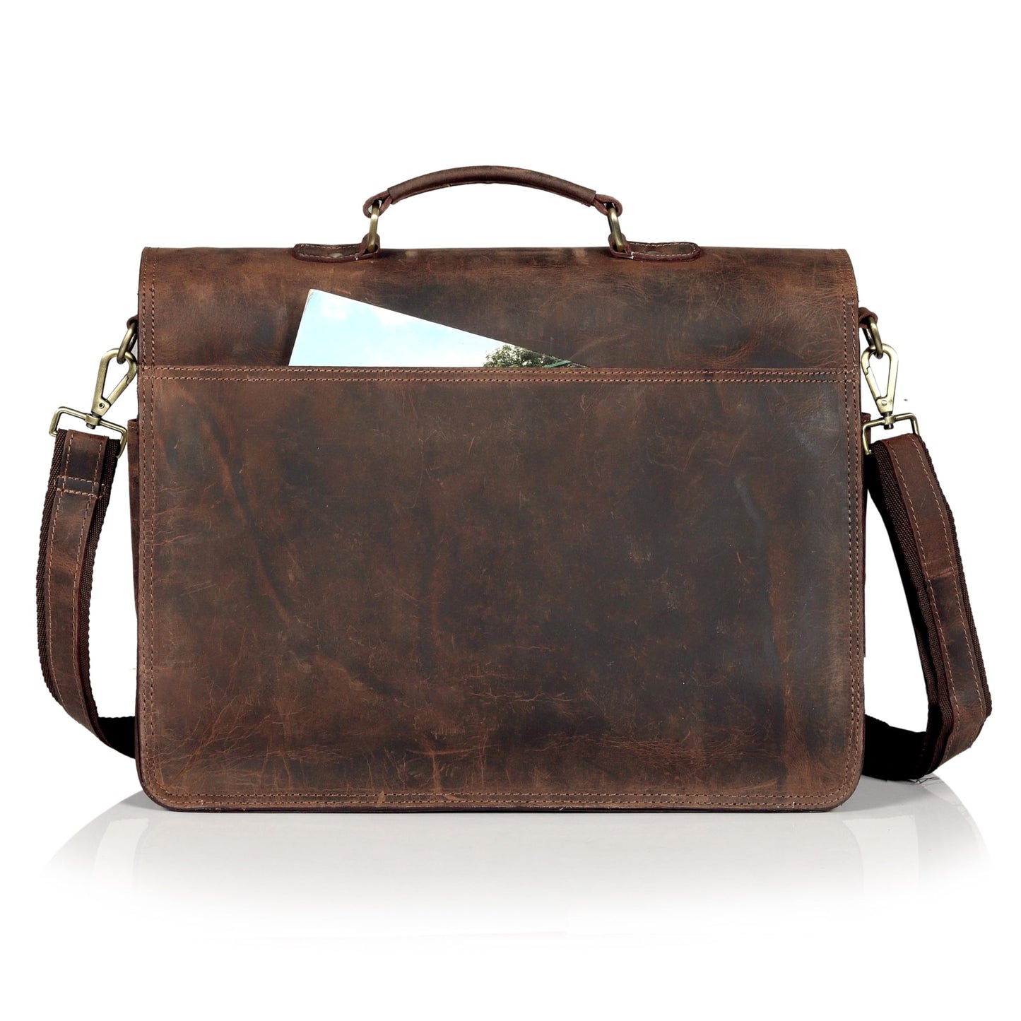Vintage Leather Messenger Bag for Men & Women, Multi-Pocket Briefcase Satchel, 16 Inch Laptop Shoulder Bag – Brown (Vintage Brown, 16 inch Medium)