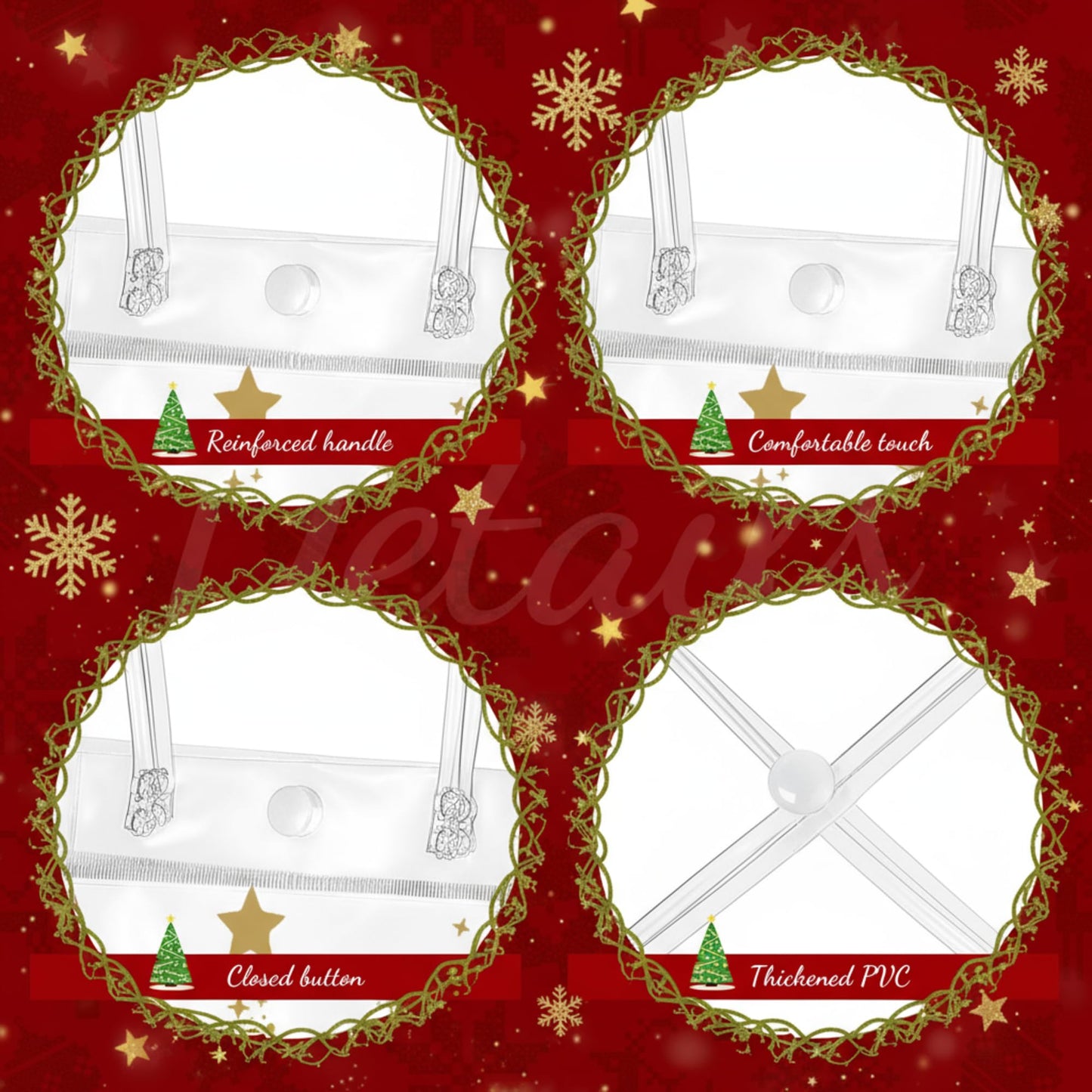 Henoyso 36 Pcs Gold Christmas Clear Gift Bags Plastic Goodie Candy Treat Bag with Handles PVC Gift Wrap Totes with Ribbon for Xmas Party Favors (7.8 x 7.8 x 3.1)