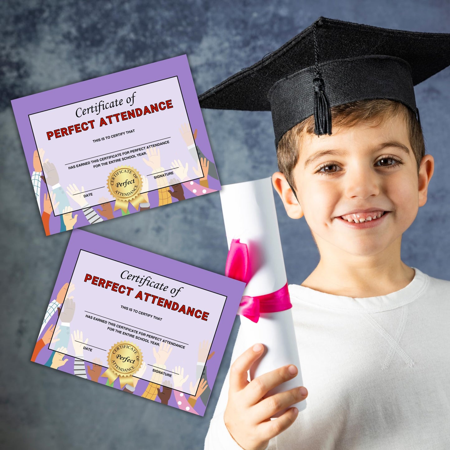 Perfect Attendance Certificate Award | 50 pk 8.5x11” Best Goal Participation Graduation Diploma Elementary Middle School Paper Superlatives
