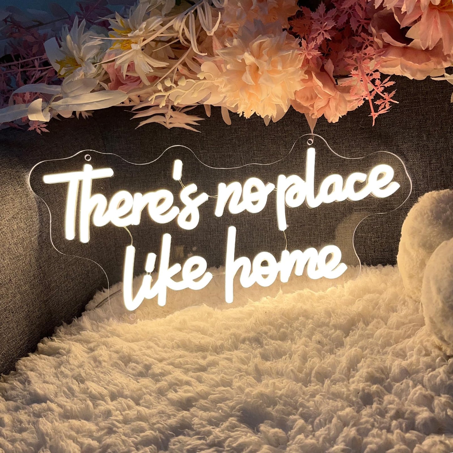 ZPLNOSIN Custom Neon Light Sign There’s No Place Like Home Indoor Bedroom Decor Wall Led Neon Sign Backdrop Flex Bar Christmas Party Wedding Living Room 5V USB Warm White 40x19.2cm