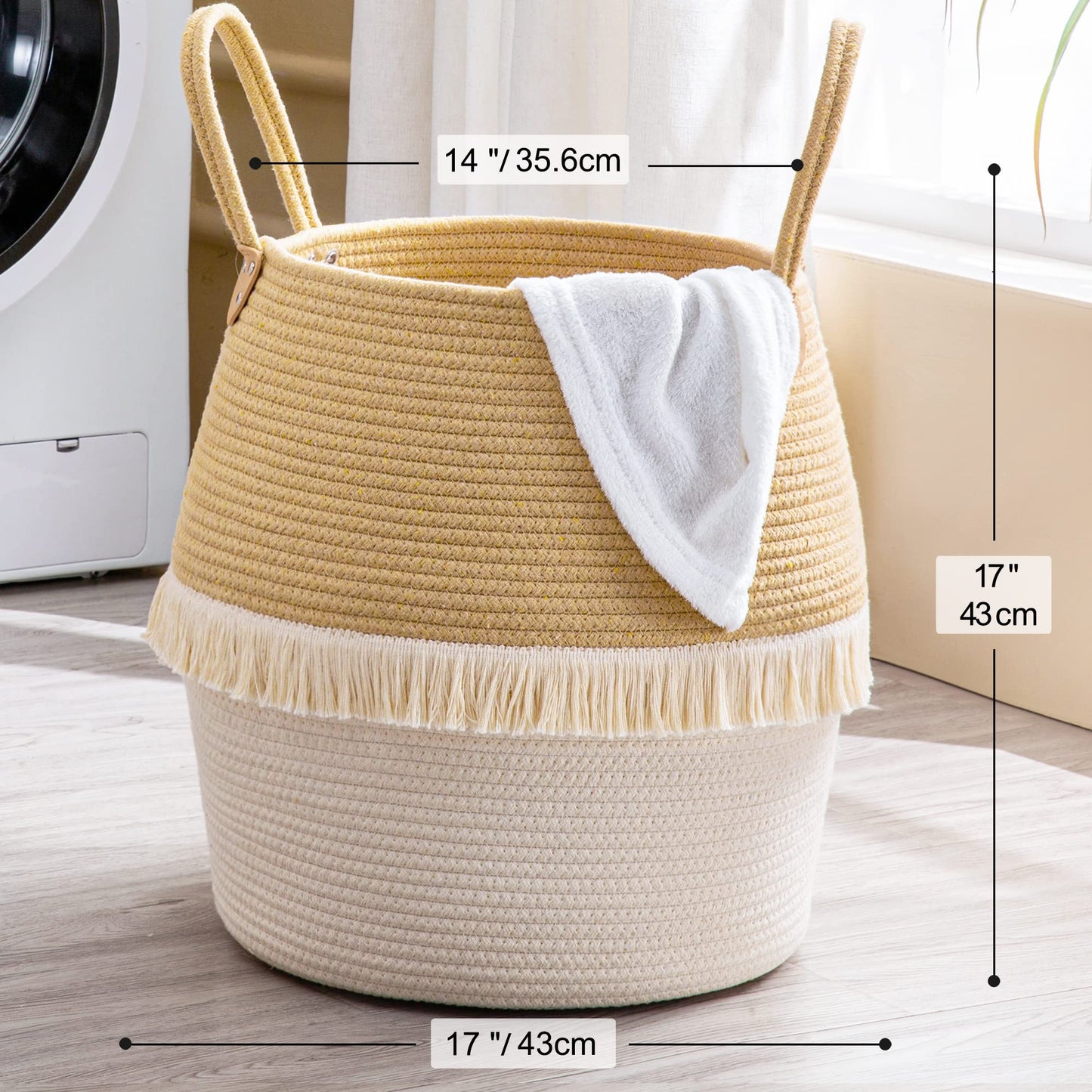 KAKAMAY Woven Baskets for Storage(17"x17"),Large Cotton Rope Woven Baby Laundry Hamper,Collapsible Laundry Basket, Blanket Basket for Organizing Living Room,Nursery,Pillows,Toy Chest(Beige)