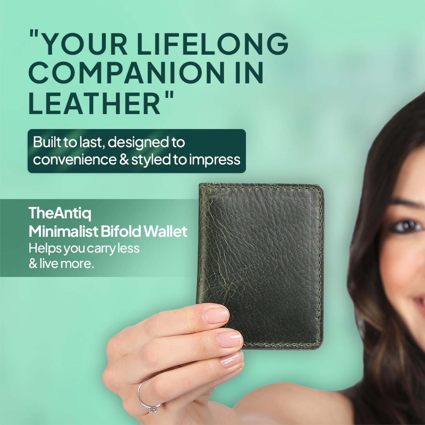 TheAntiq Genuine Leather Bifold Card Holder Wallet for Men & Women Slim Minimalist Front Pocket Credit Card Wallet, Compact Travel & Everyday Carry - Forest Green