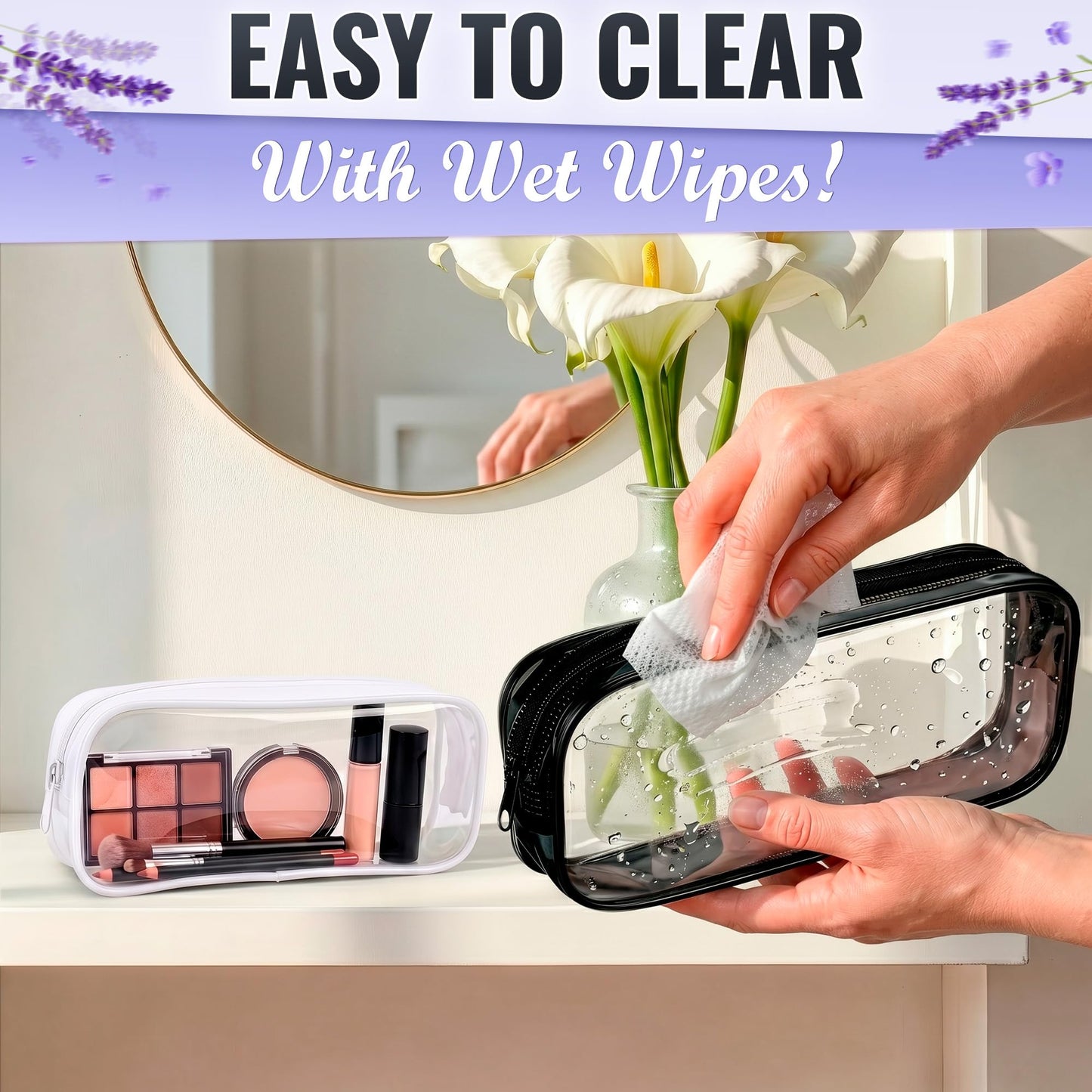 Small Makeup Bag for Purse 7.78" x 3.15" x 1.37" – 2 Pcs Clear Makeup Bags with Zipper – Waterproof Plastic Cosmetic Pouch, Compact Storage for Travel, Daily Organization, and On-the-Go Essentials