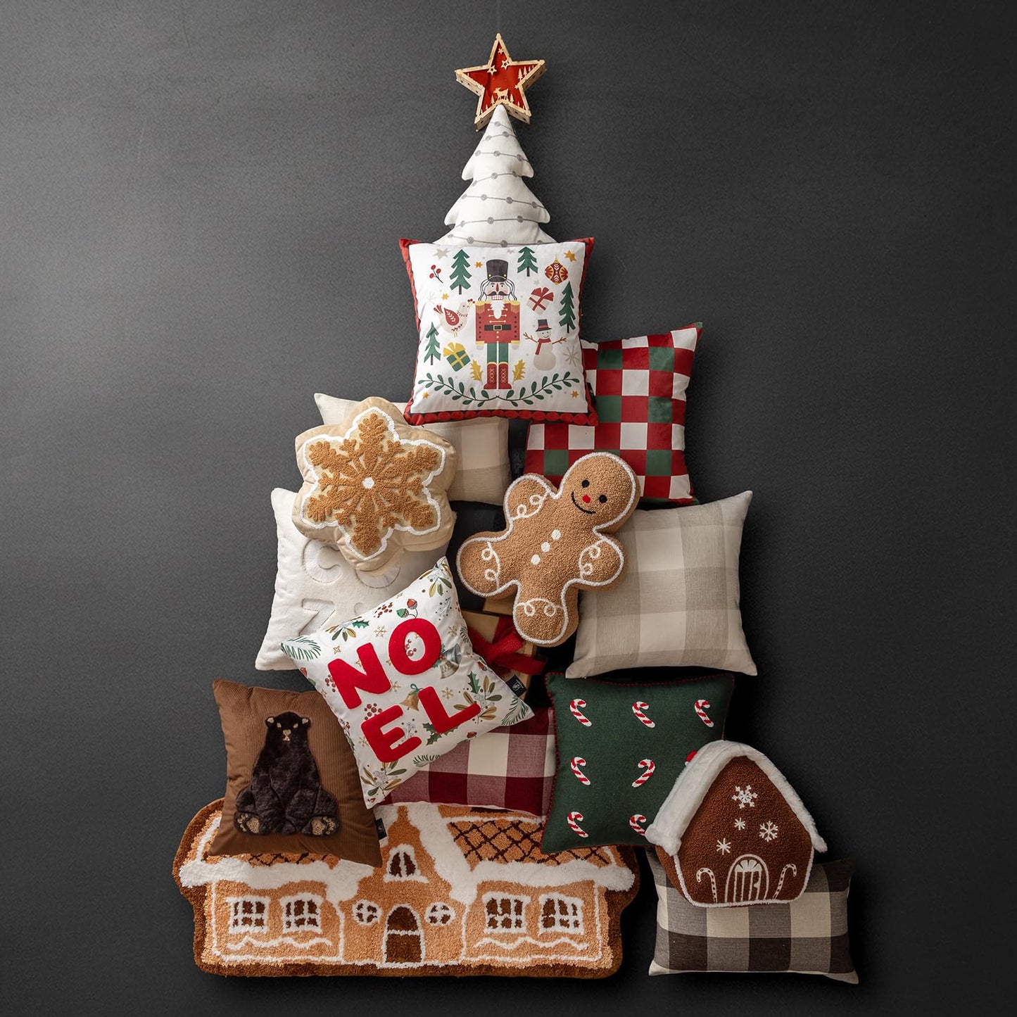 Phantoscope Gingerbread Man Merry Christmas Throw Pillow, Plush Teddy Xmas Gingerbread Shaped Pillows Christmas Decorative Pillow for Couch Living Room Bed, Beige,13 x 17 inches