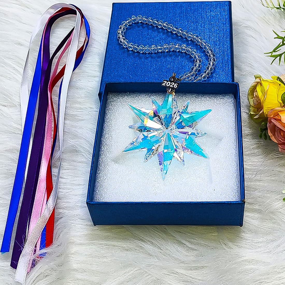 2026 Annual Christmas Ornaments Crystal Snowflake Star, Sparkly Crystal Ornaments for Christmas Tree, Beautiful Christmas Ornaments for Women Girls