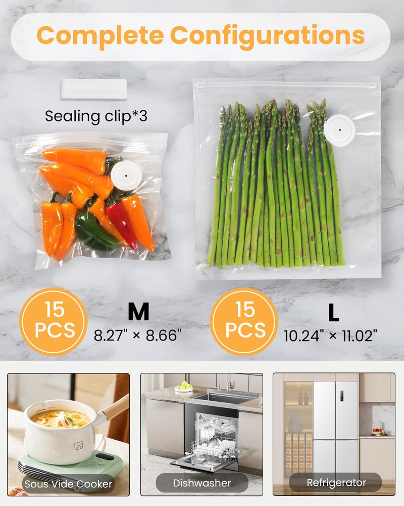 FEPPO Vacuum Sealer for Food with Visible Water Tank, Handheld Saver Compact Vacuum Sealer Machine with 30 Reusable Bags for 6X Preservation & Fresh, Black