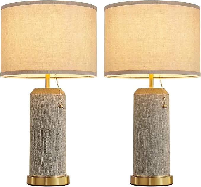 Boho Bedside Table Lamps Set of 2-22.4" Modern Nightstand Lamp for Bedroom Living Room, Vintage End Table Lamp with Linen Shade