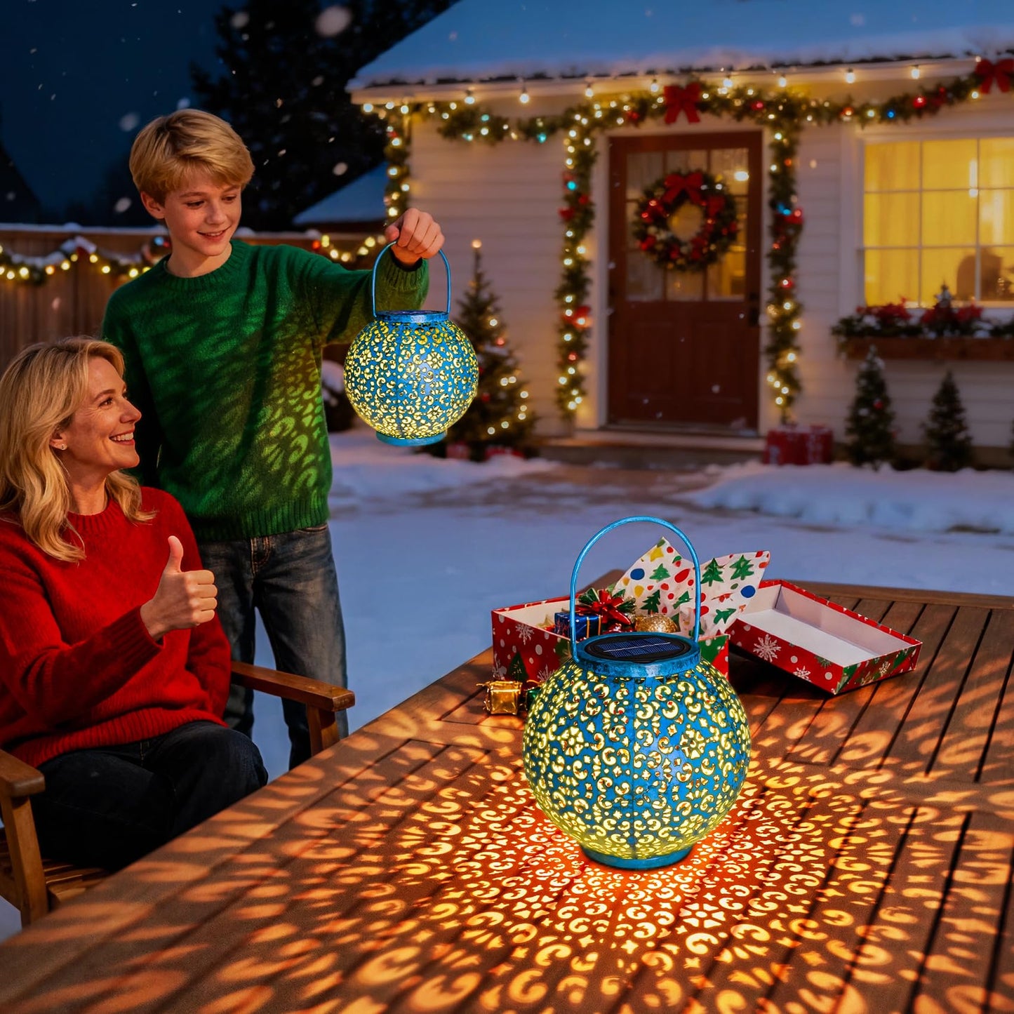 Big Solar Lantern Outdoor Waterproof, Go2garden Gifts for Mom Yard Decorations Lights for Balcony Party Ornaments, Birthday Mothers Day Gifts for Women Wife Grandma (1 Pack, Teal Blue)