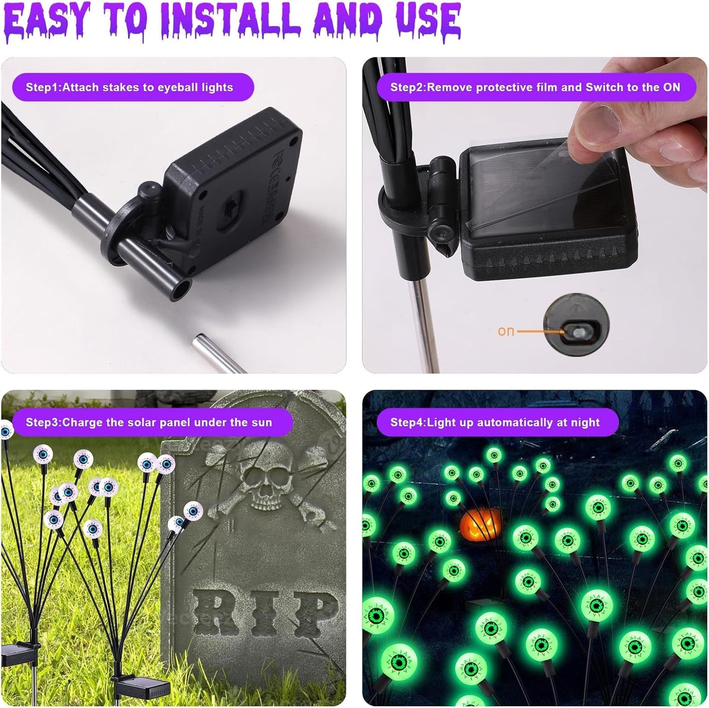 ASMAD Halloween Decorations Outdoor Solar Scary Eyeball Lights, 8Pack 64LEDs Green Eyeball Swaying Firefly Light, Waterproof Halloween Path Lights for Garden/Yard/Patio/Party Decor