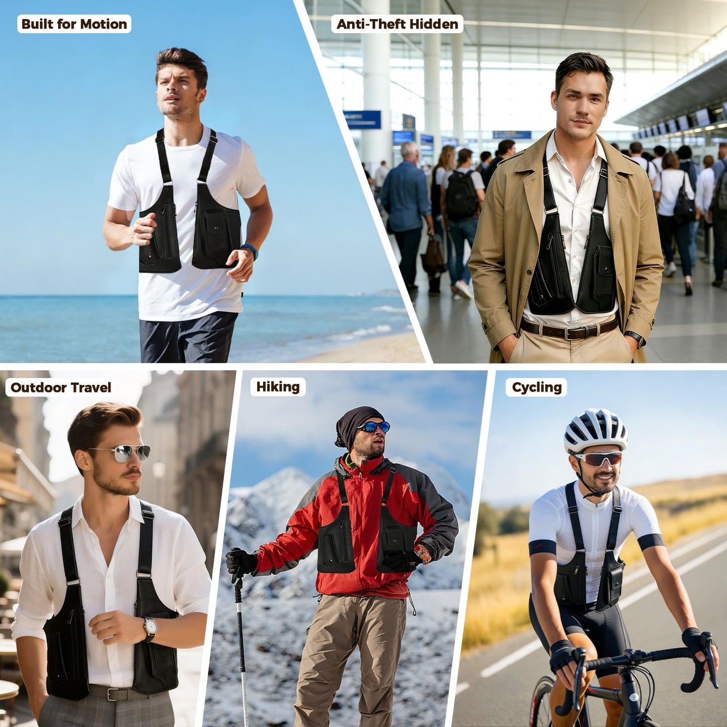 ECGER Large Double Shoulder Armpit Bag - Underarm Holster for Men, Anti-Theft Concealed Crossbody Wallet|phone Pouch for Outdoor Travel Cycling Work, Premium PU Leather (Black Armpit Bag)