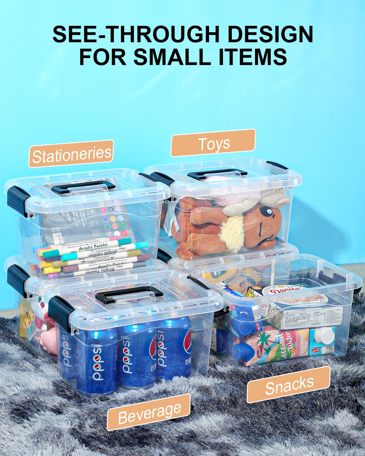 EOENVIVS Plastic Storage Bins with Lids 6 Packs, 7 Quart Storage Organizer Bins with Buckle-Up Latches and Handle, Stackable Storage Containers for Home Pantry Office Classroom Organization, Clear