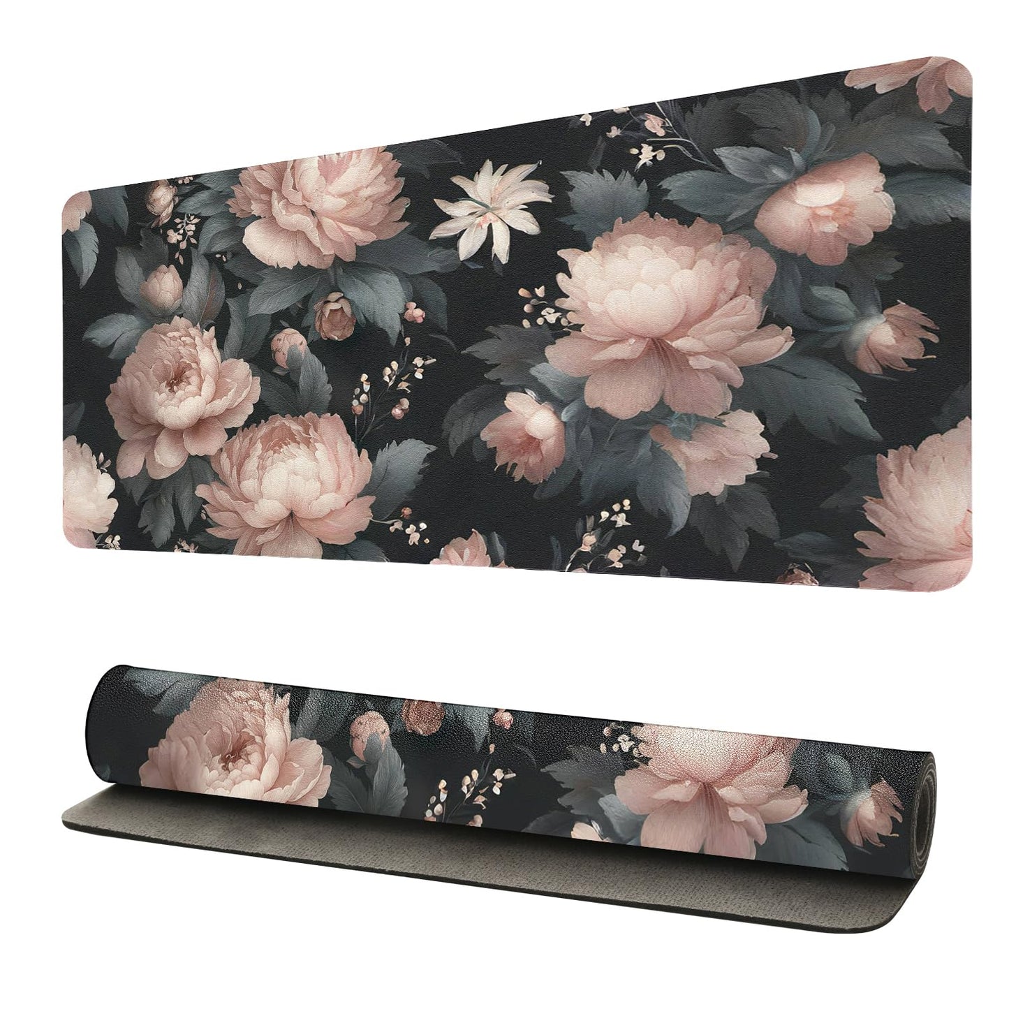 Luxurious Peony Floral Desk Mat, Elegant PU Leather Desk Pad for Women - Large Non-Slip Office Mat for a Stylish & Protected Gaming & Home Workspace(31.5 * 15.75in)