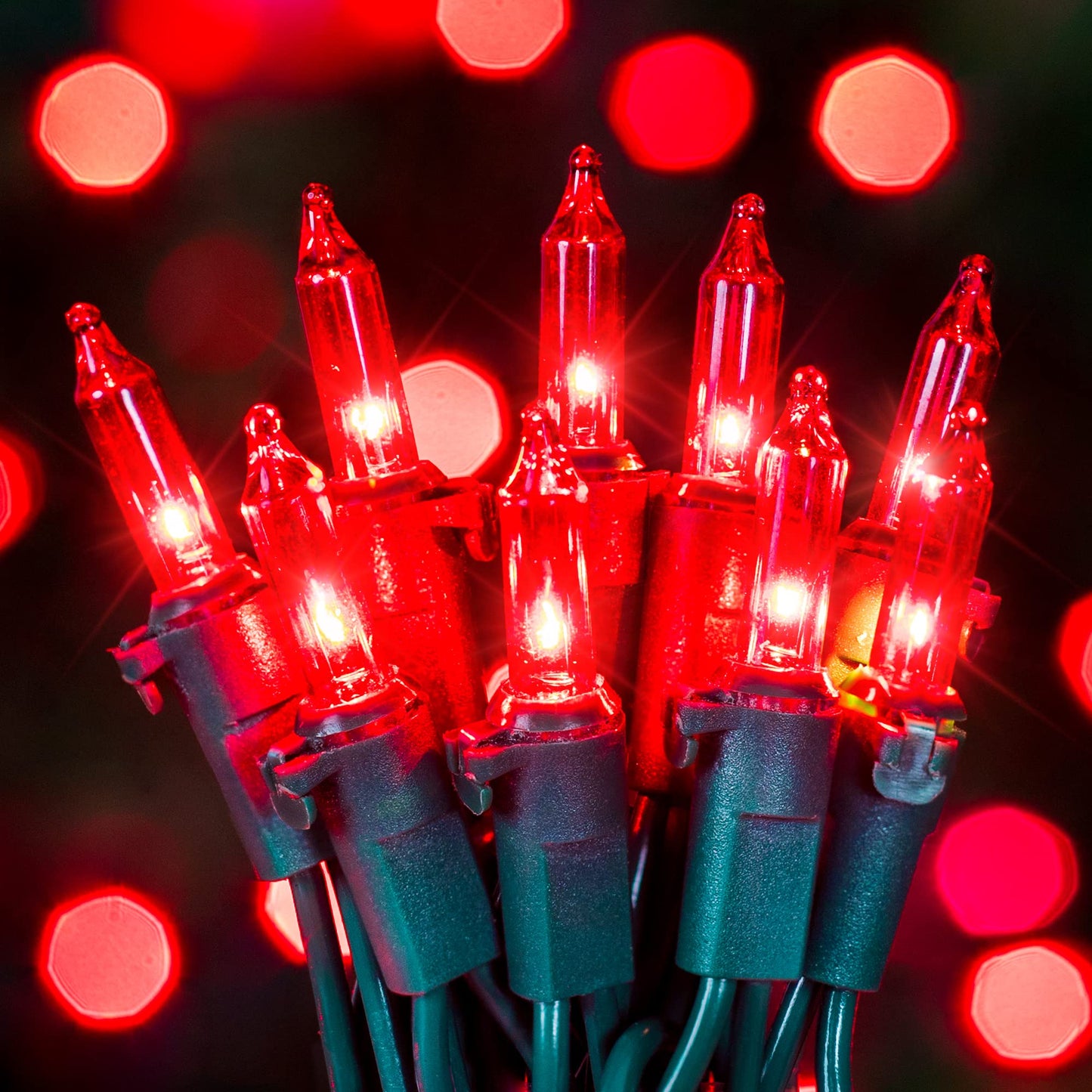 Hopolon Red Christmas Mini String Lights 2 Set 50Count 13Feet Incandescent Bulb Mini String Lights Waterproof for Indoor Outdoor Christmas Tree Garland Birthday Wedding Party Festival Decor,Red