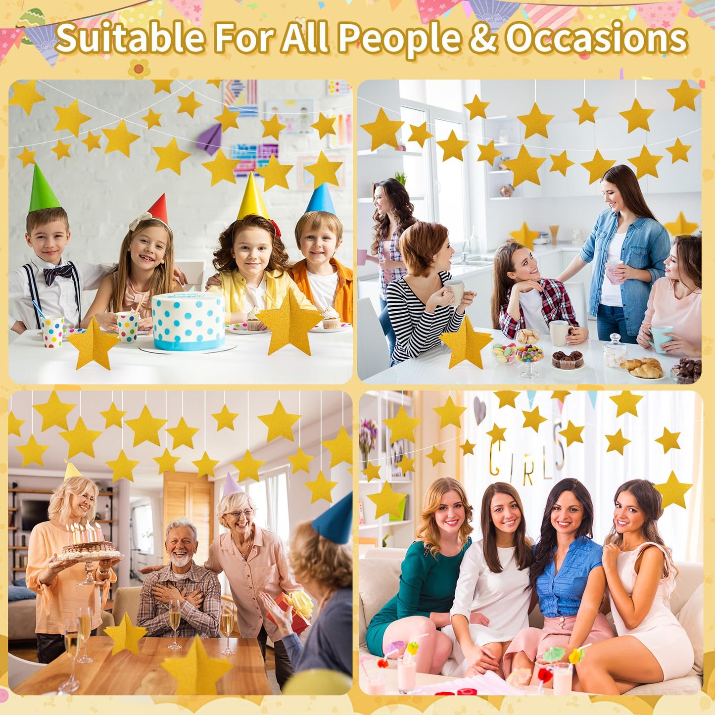 45 Pcs 3D Star Centerpieces for Movie Night & Party Decorations - Gold Hanging Supplies in 3 Sizes for Red Carpet, Birthday, New Year & Graduation Celebrations (8",5",3")