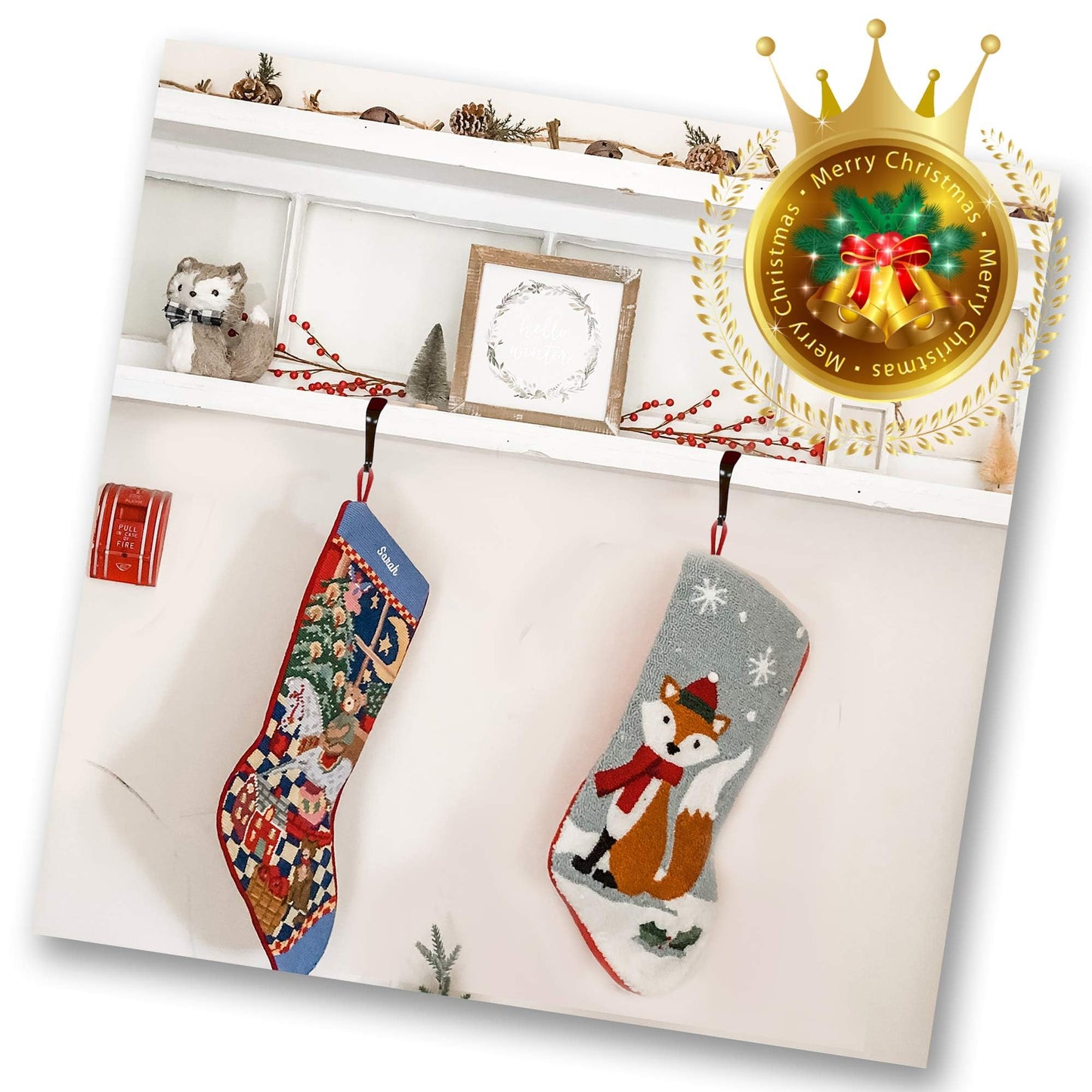 Originalidad Christmas Stocking Holders Metal Fireplace Stocking Hook Garland Mantle Hook for Christmas Decoration (4 Pack)