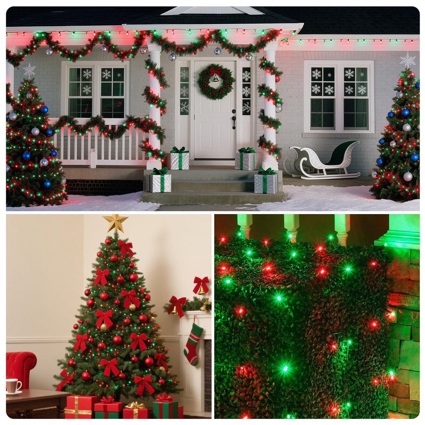 XTF2015 Christmas String Lights, 105ft 300 LED Christmas Lights 8 Modes Memory Function & Timer- UL Certified - Outdoor Indoor Christma s Fairy Lights for Tree, Garden, Party, Wedding(Red + Green)