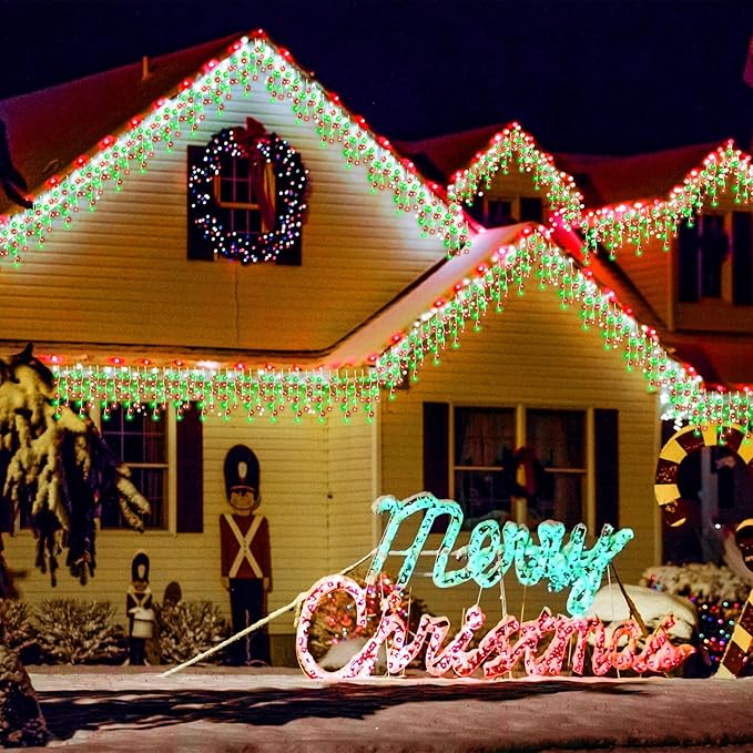 132 Ft 1280 LED Christmas Icicle Lights Extra Long 8 Modes Waterproof Icicle String Light with 240 Drops, Fairy Hanging Lights Decor with Remote for Xmas Wedding Indoor Outdoor Red and Green
