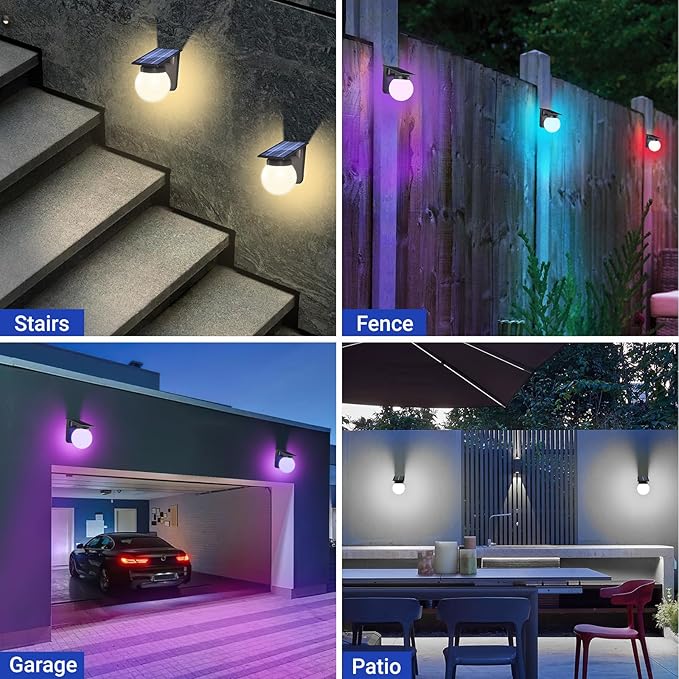 Solar Fence Lights 2 Pack, RGB Color Changing, 3 Lighting Modes, IP65 LED Waterproof Solar Lights for Outdoor Patio, Backyard, Deck, Fence, Railing – Color Glow & Durable