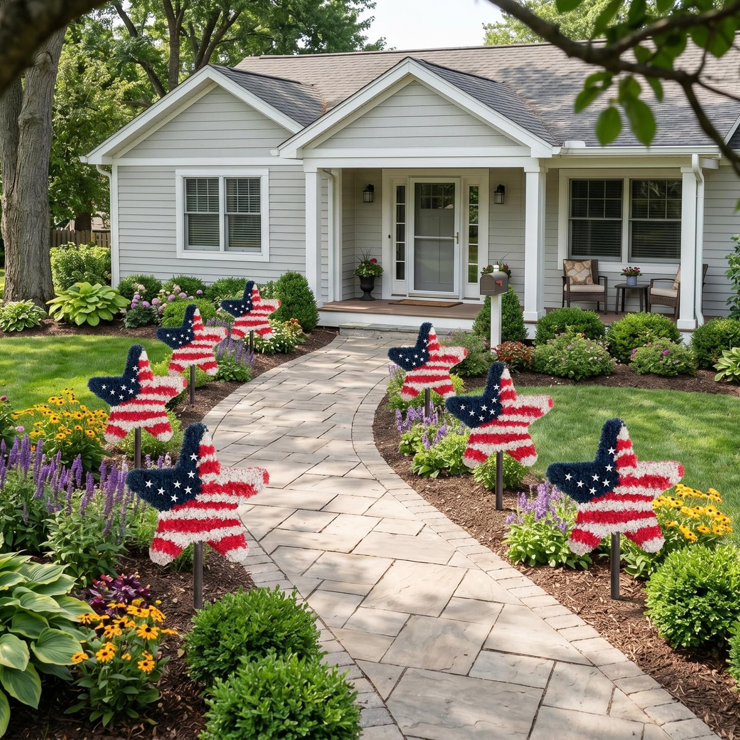 Chillchard 2 Pack Artificial Boxwood Star Patriotic Topiary Trees Outdoor